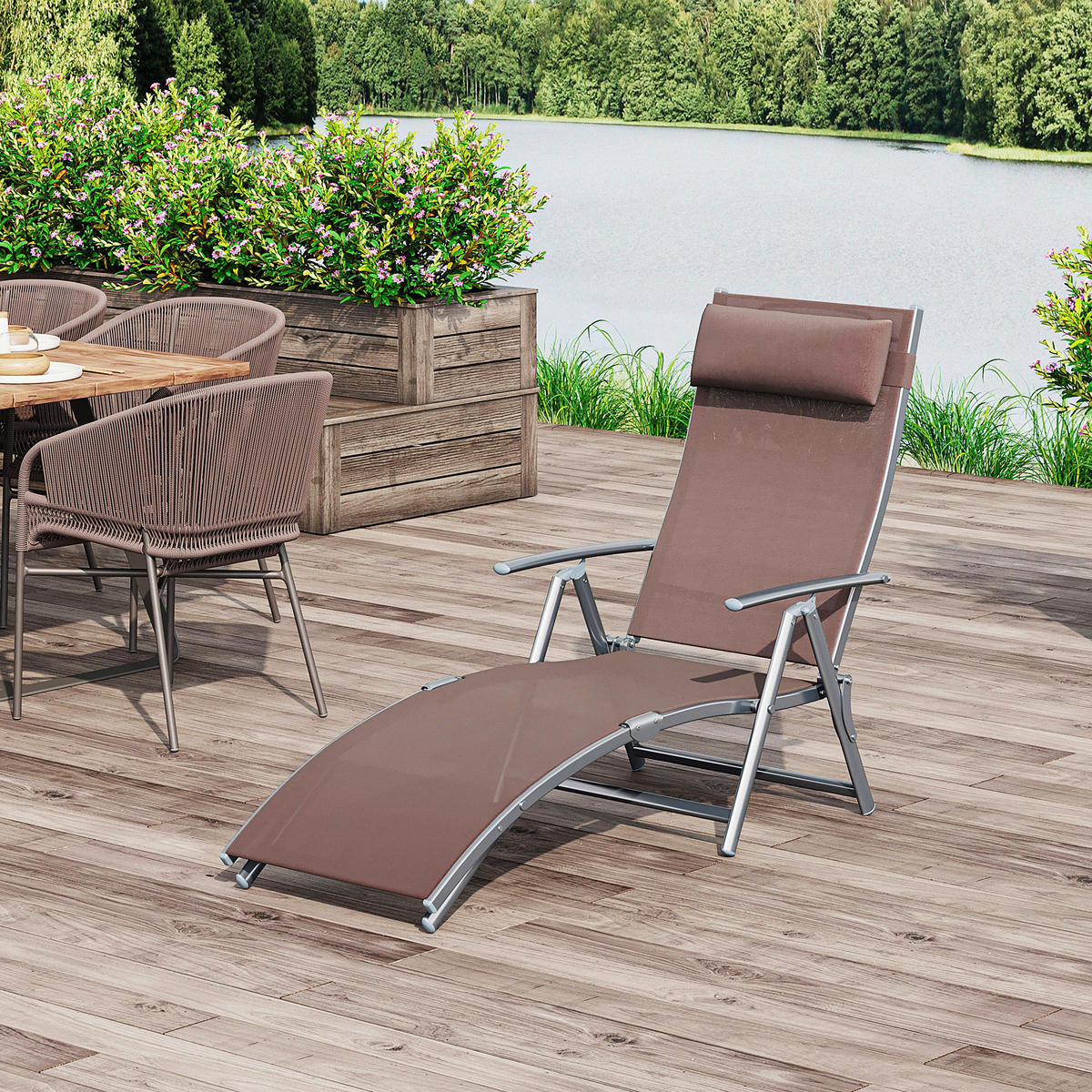 Outsunny Gartenliege braun Stoff B/H/L: ca. 635x100,5x137 cm Gartenliege - braun (137,00/635,00/100,50cm) - Outsunny