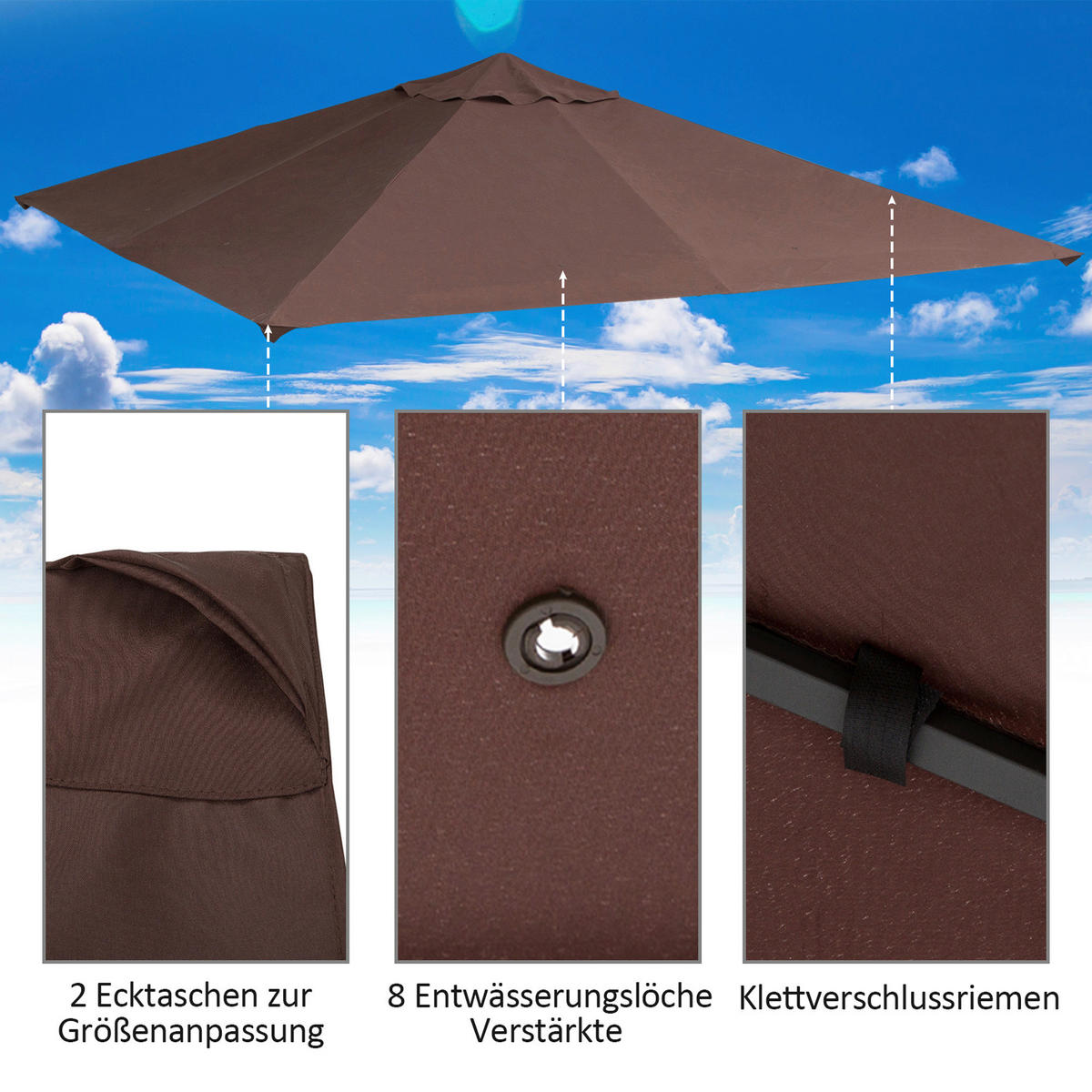 Outsunny Ersatzdach für Pavillon braun Polyester-Mischgewebe B/L: ca. 300x300 cm Ersatzdach_für_Pavillon - braun (300,00/300,00cm) - Outsunny