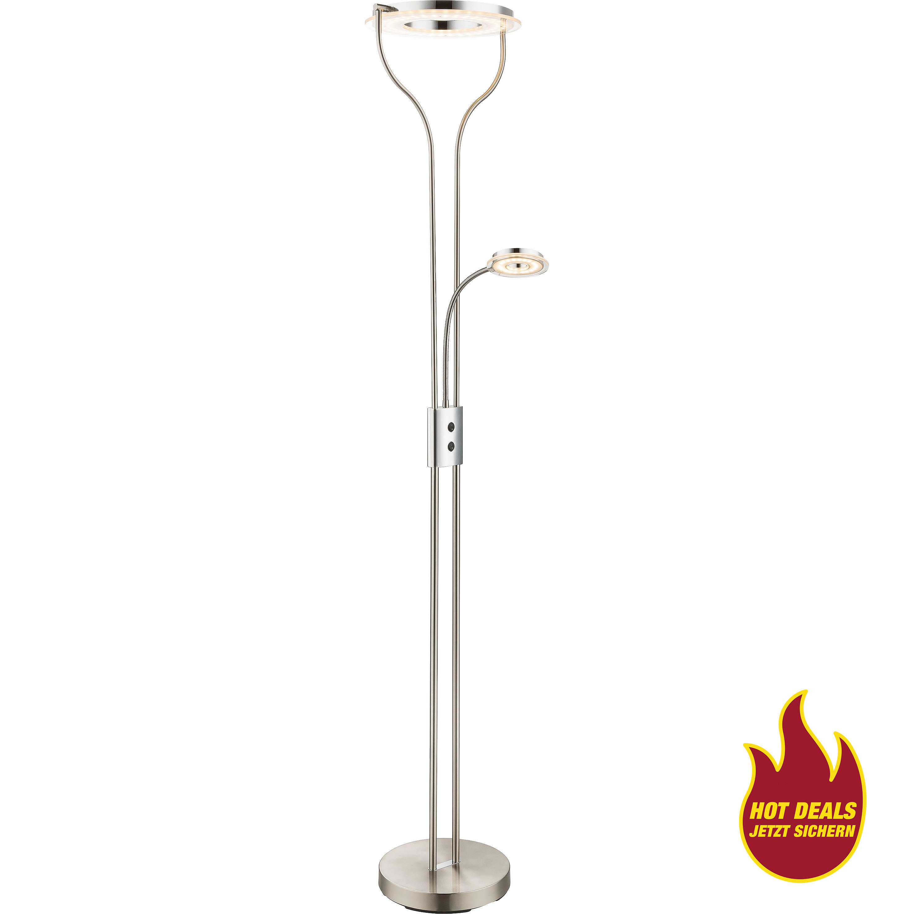 GLOBO Deckenfluter 59038N nickel matt Satiniert Chrom Acryl B/H: ca. 31x194 cm 2 Brennstellen Andreas - nickel matt/Satiniert (31,00/194,00cm) - GLOBO