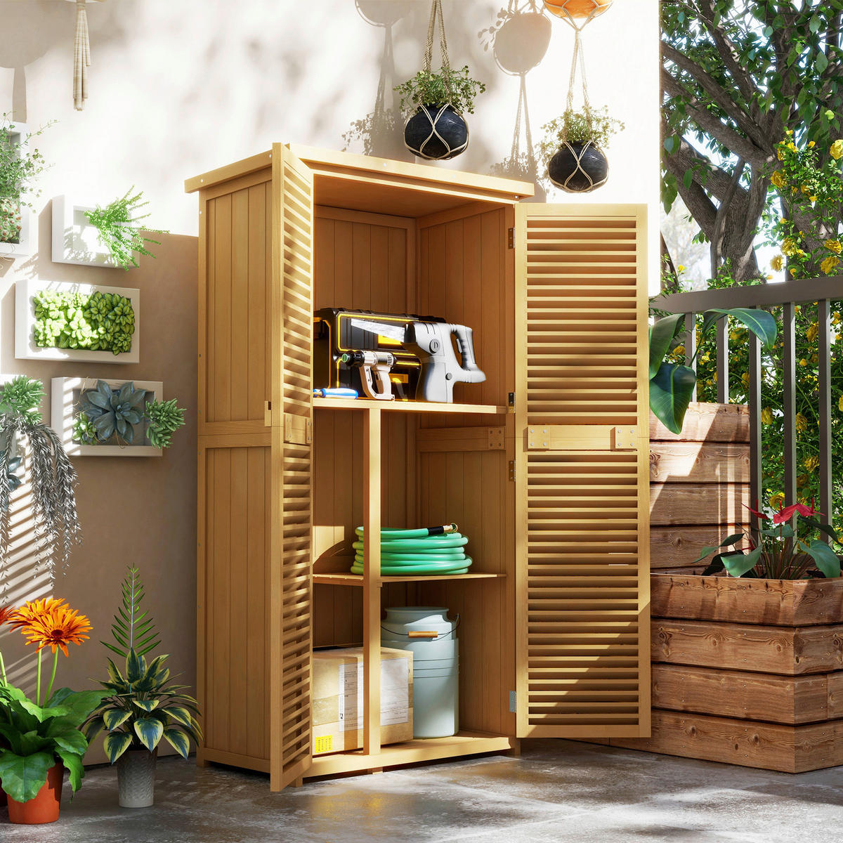 Outsunny Gartenschrank gelb Kiefer B/H/L: ca. 46,5x160x87 cm Gartenschrank - gelb (87,00/46,50/160,00cm) - Outsunny