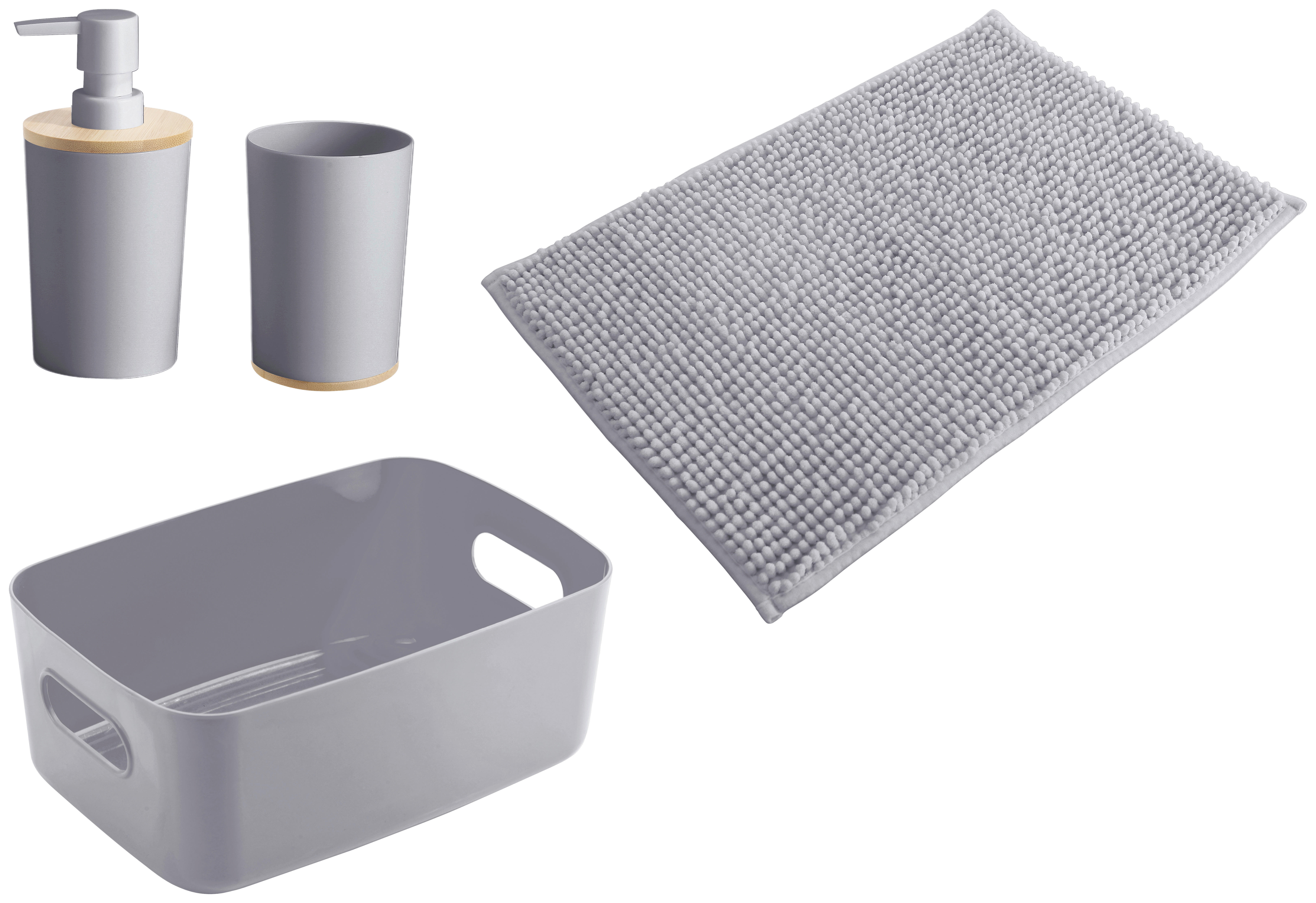 Bad-Set grau natur Kunststoff Bambus Badset_4tlg. grau - natur/grau - Sensation