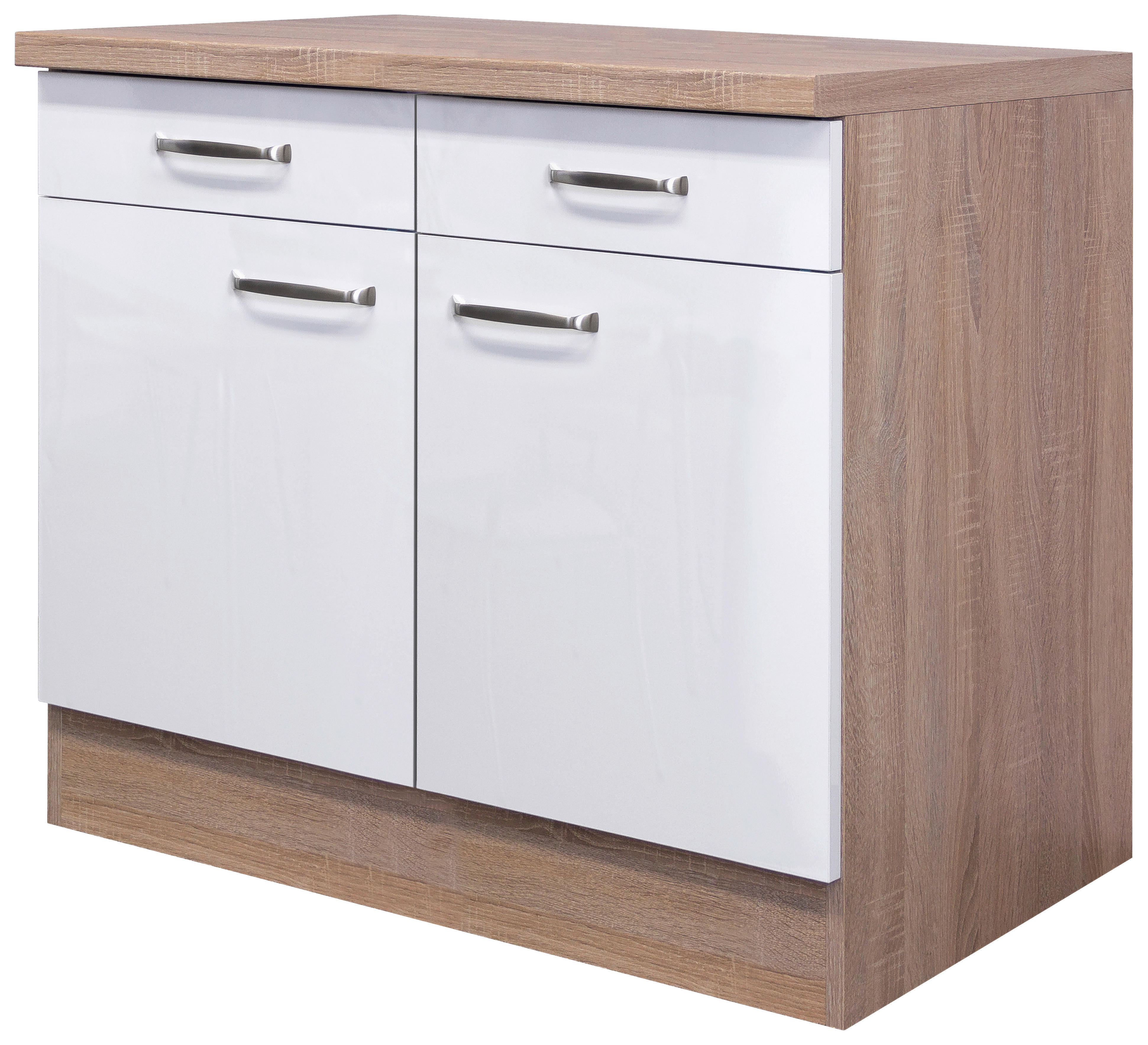 Unterschrank Valero weiß Hochglanz B/H/T: ca. 100x86x60 cm Valero - Eiche/weiß (100,00/86,00/60,00cm) - Flex-Well