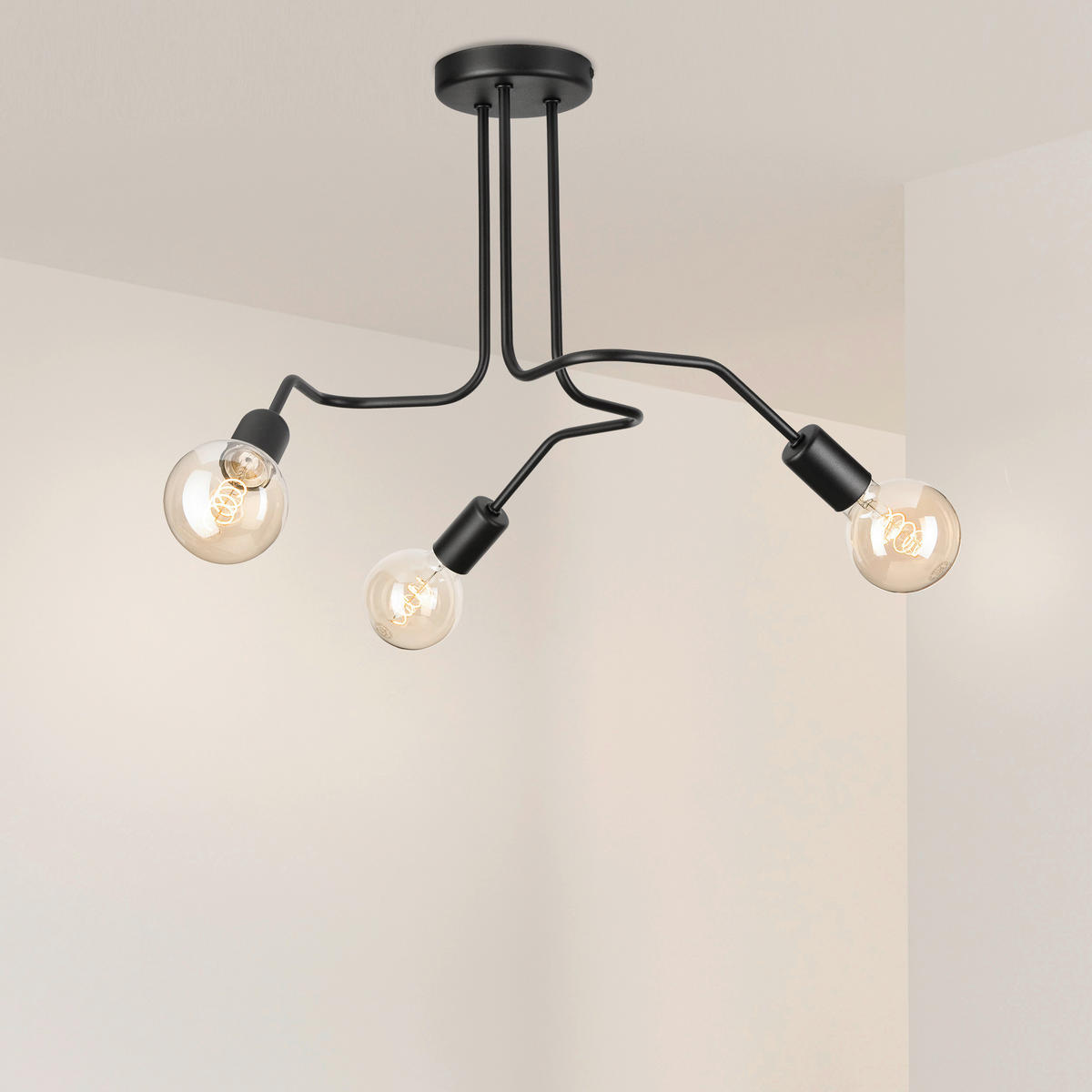 Lamkur Deckenleuchte DOMINO 51215 schwarz Stahl H/L: ca. 40x55 cm E27 3 Brennstellen Domino - schwarz (55,00cm) - Lamkur