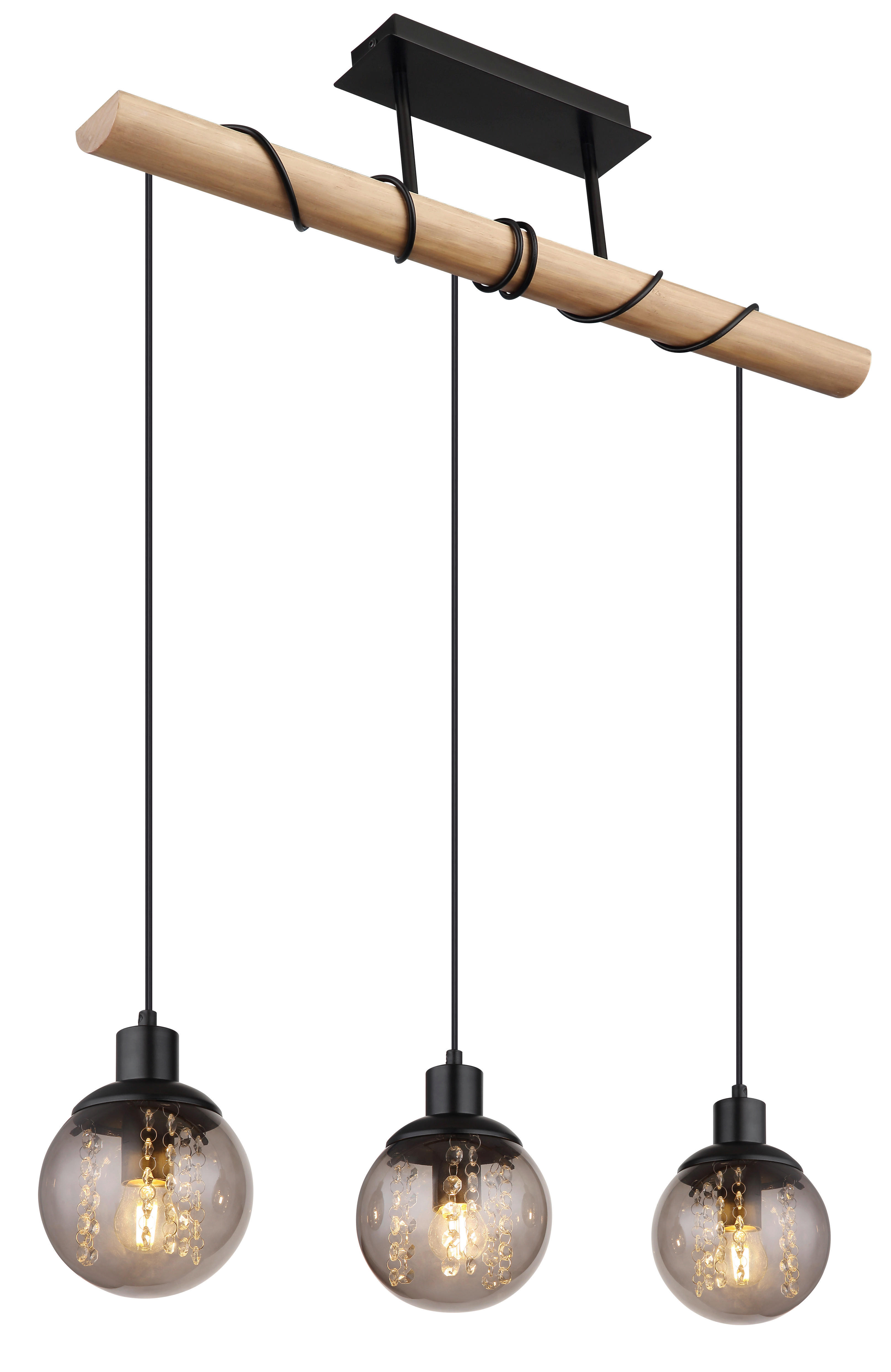 GLOBO Pendelleuchte schwarz Rauch Glas Metall B/H/T: ca. 15x120x78 cm E27 3 Brennstellen RICHARD - schwarz/Rauch (15,00/120,00/78,00cm) - GLOBO
