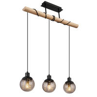 GLOBO Pendelleuchte schwarz Rauch Glas Metall B/H/T: ca. 15x120x78 cm E27 3 Brennstellen RICHARD - schwarz/Rauch (15,00/120,00/78,00cm) - GLOBO