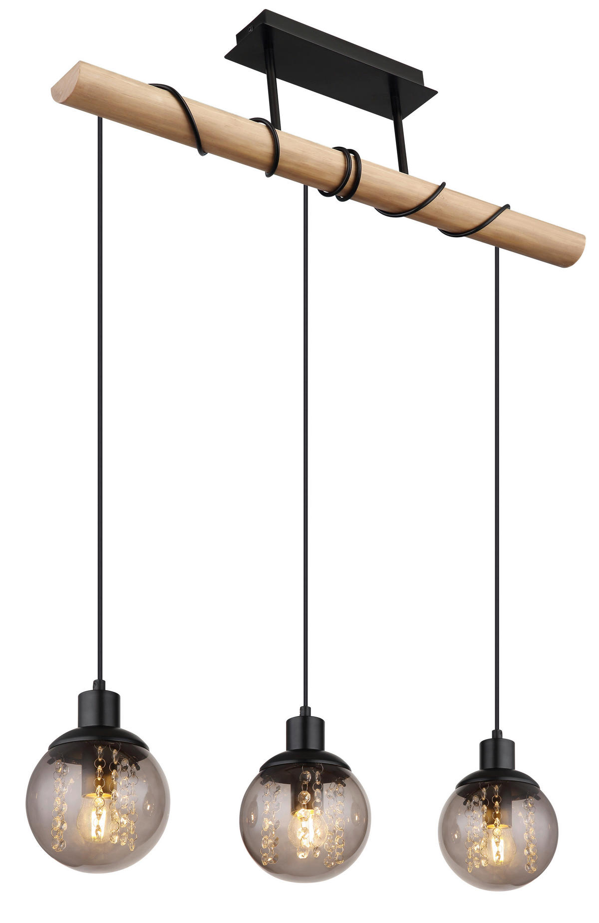 GLOBO Pendelleuchte schwarz Rauch Glas Metall B/H/T: ca. 15x120x78 cm E27 3 Brennstellen RICHARD - schwarz/Rauch (15,00/120,00/78,00cm) - GLOBO