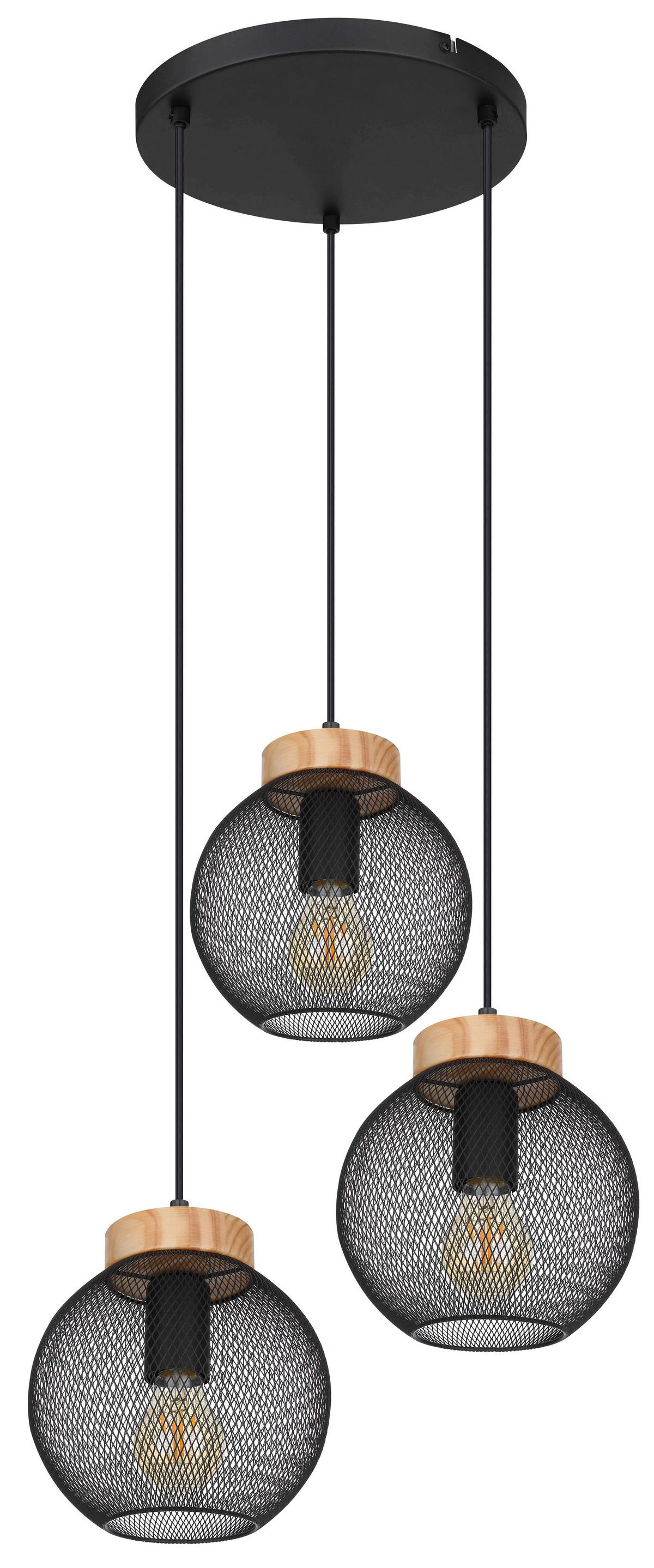 GLOBO Pendelleuchte Pablo 15663-3H schwarz natur Metall Holz H/D: ca. 120x44 cm E27 3 Brennstellen Pendelleuchte_Pablo 3flg. - natur/schwarz (44,00/120,00cm) - GLOBO