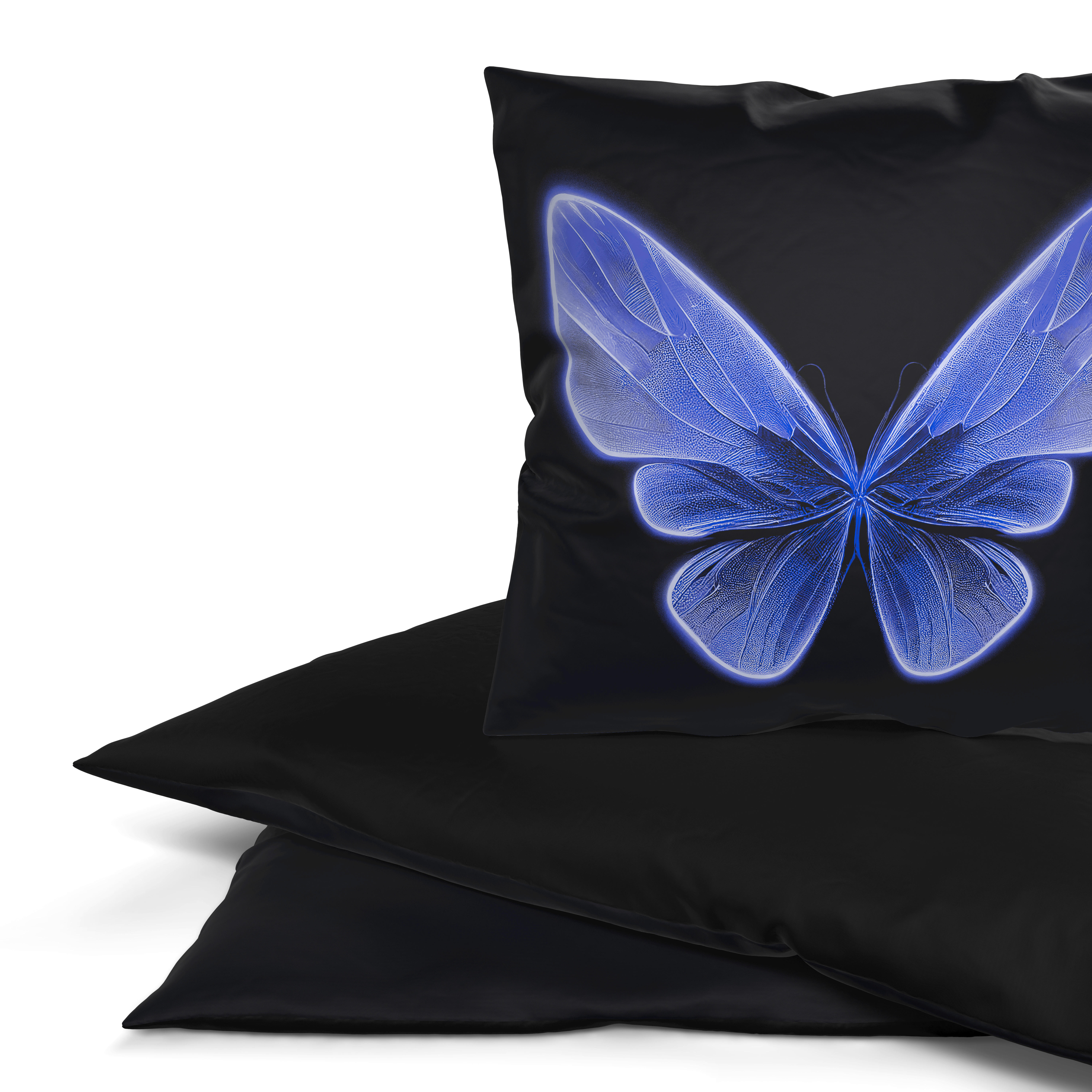 Microfaser Bettwäsche Wendebettwäsche_Microf._Schmetter. - blau/schwarz (135,00/200,00cm) - beau rêve