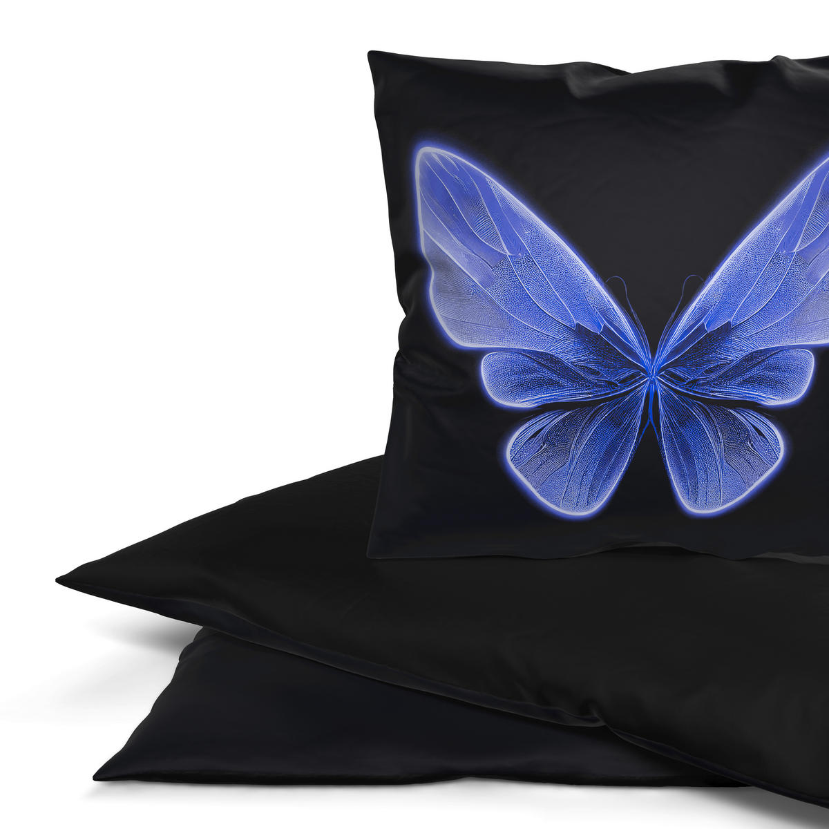 Microfaser Bettwäsche Wendebettwäsche_Microf._Schmetter. - blau/schwarz (135,00/200,00cm) - beau rêve