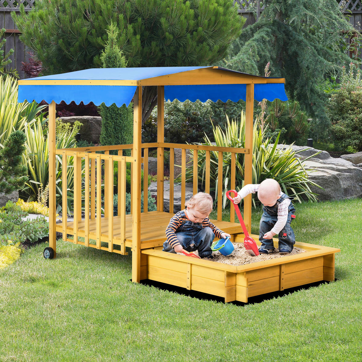 Outsunny Sandkasten natur B/H/L: ca. 129x133x137,5 cm Sandkasten - natur (137,50/129,00/133,00cm) - Outsunny