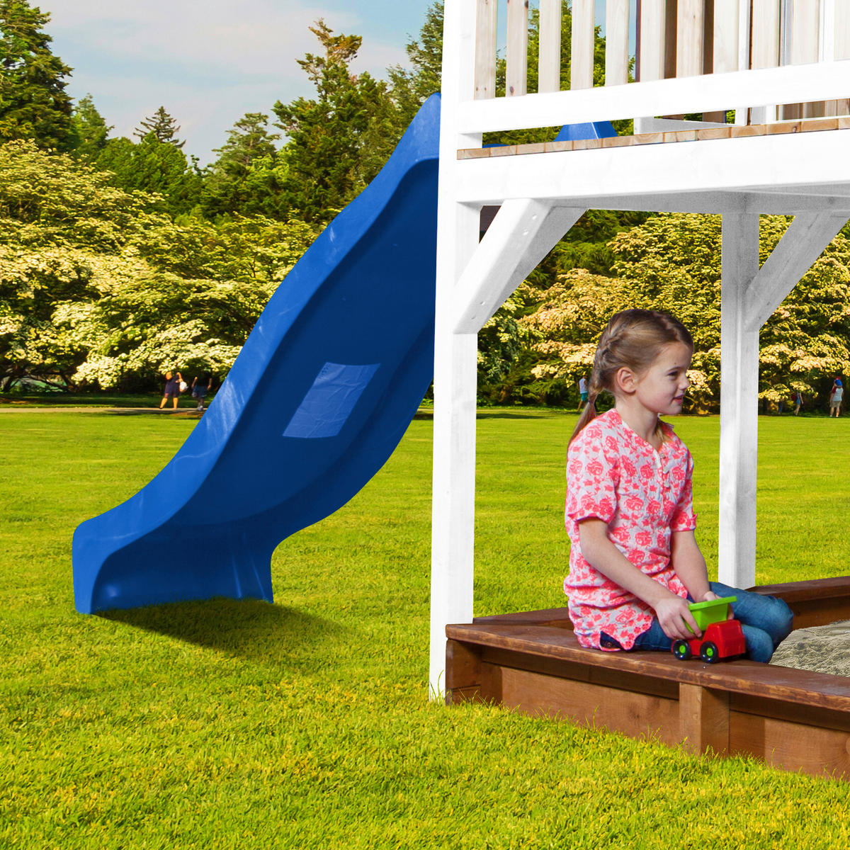 AXI Spielhaus Liam braun B/H/L: ca. 541x291x277 cm Liam - braun/blau (277,00/541,00/291,00cm) - AXI