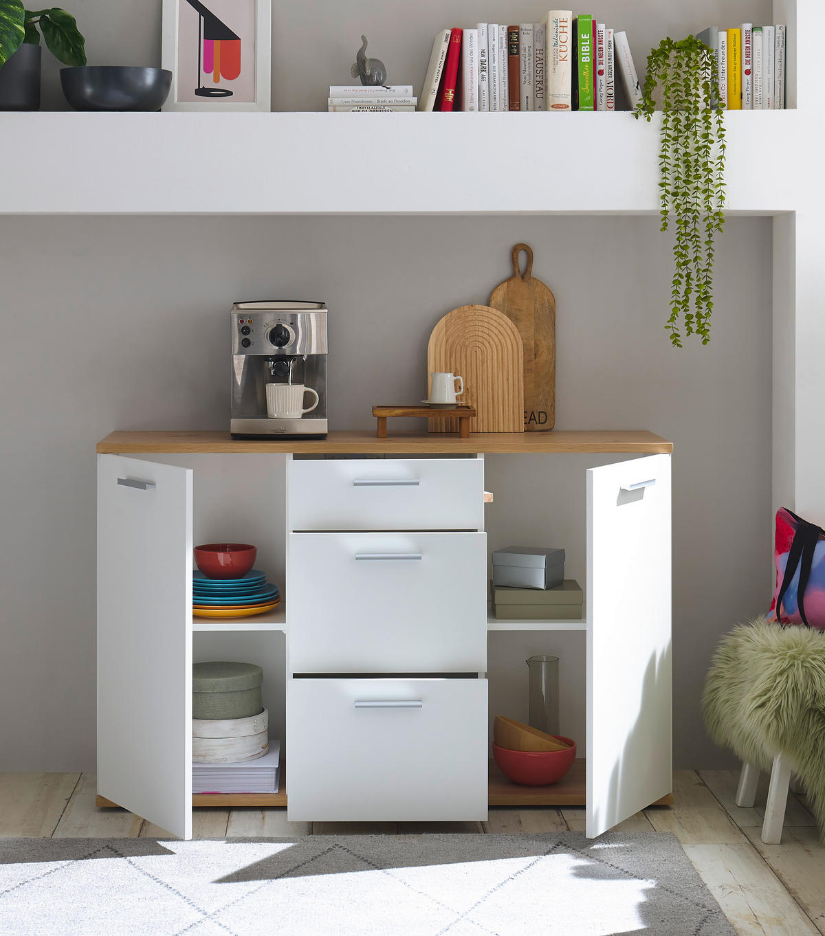Kommode BC 1035 weiß Eiche Artisan Nachbildung B/H/T: ca. 135x86x38 cm BC 1035 - Eiche/weiß (135,00/86,00/38,00cm)
