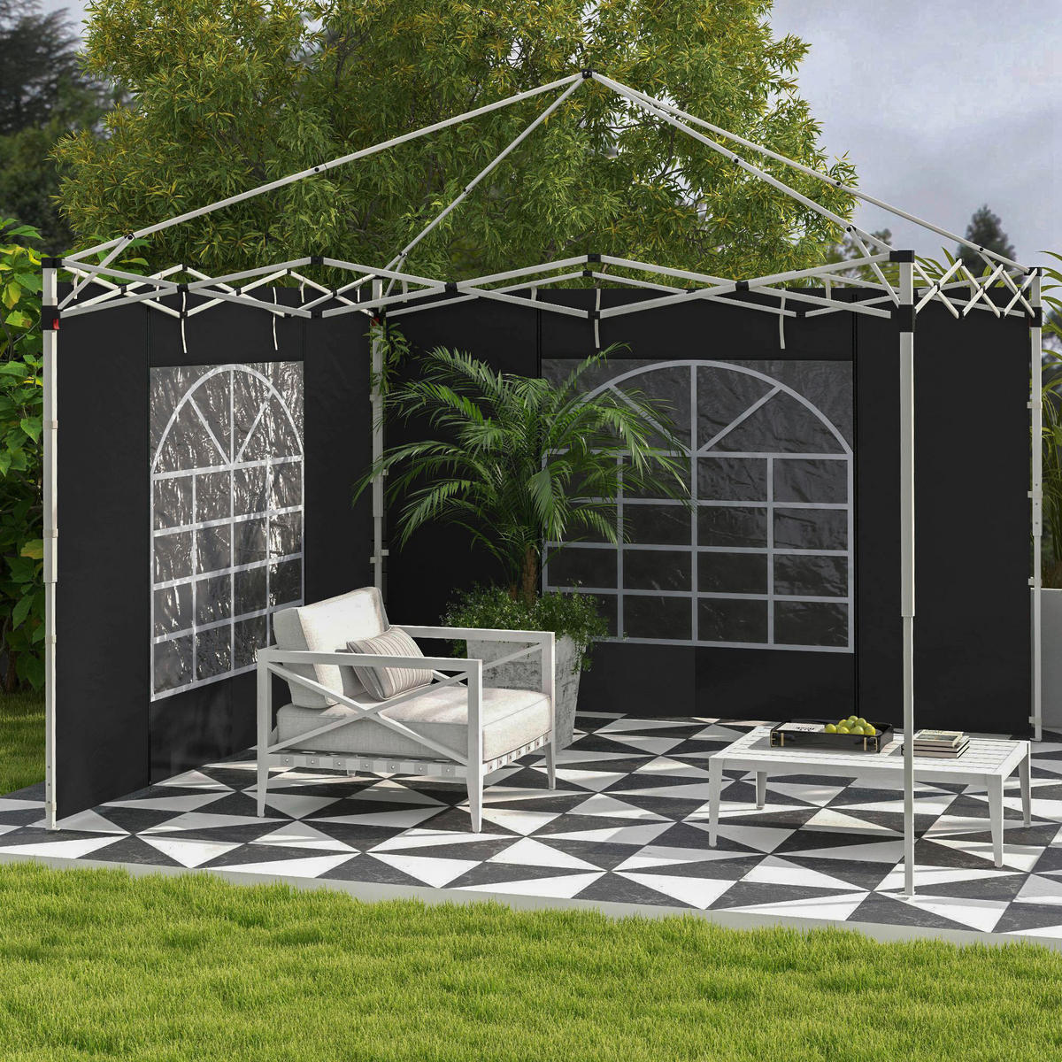 Outsunny Seitenteile für Pavillon schwarz Polyester B/H/L: ca. 295x195x0,01 cm Seitenteile für Pavillon - schwarz (0,01/295,00/195,00cm) - Outsunny