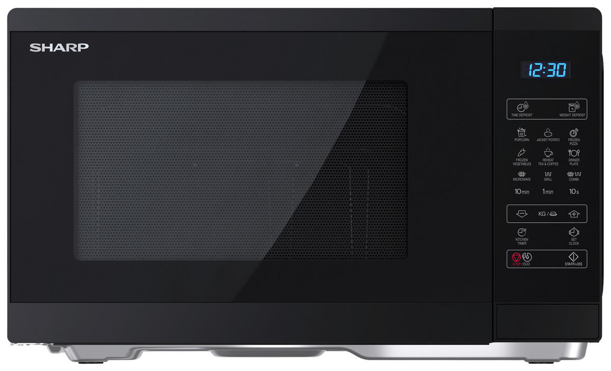 Sharp Mikrowelle mit Grill YC-MG252AE-B schwarz Stahl B/H/T: ca. 47,2x28x34,5 cm Mikrowelle YC-MG252AE-B Sharp - schwarz (47,20/28,00/34,50cm) - Sharp