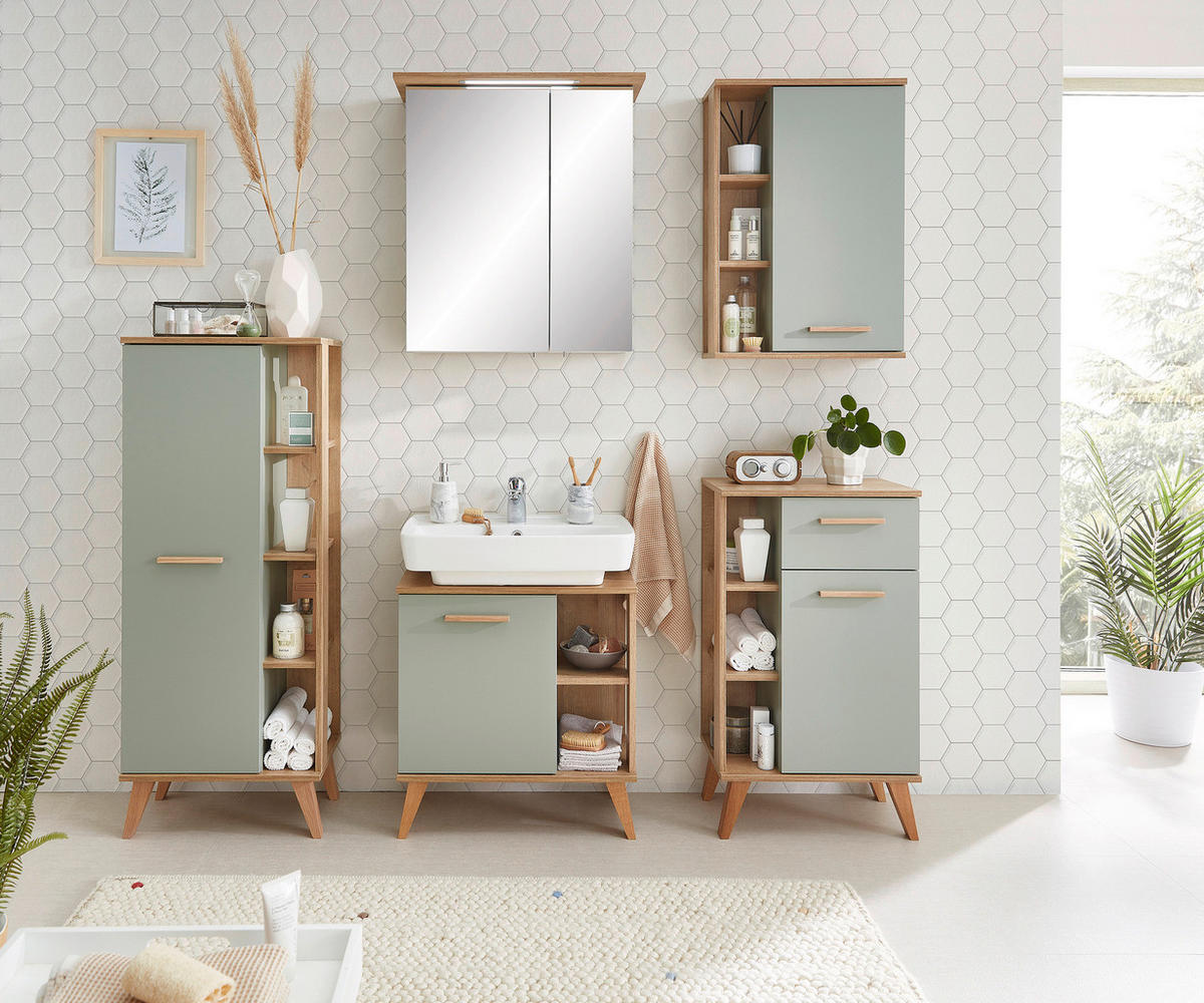 Badezimmer-Set Quickset 963 salbei Nachbildung Eiche Riviera Nachbildung B/H/T: ca. 161,5x200x33 cm Quickset 963 - Eiche/salbei (161,50/200,00/33,00cm) - Pelipal