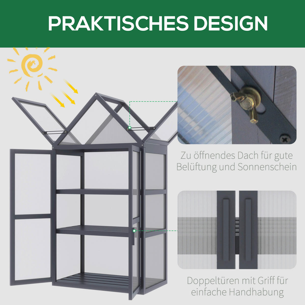 Outsunny Gewächshaus B/H/L: ca. 42x132x70,5 cm Gewächshaus - grau (70,50/42,00/132,00cm) - Outsunny