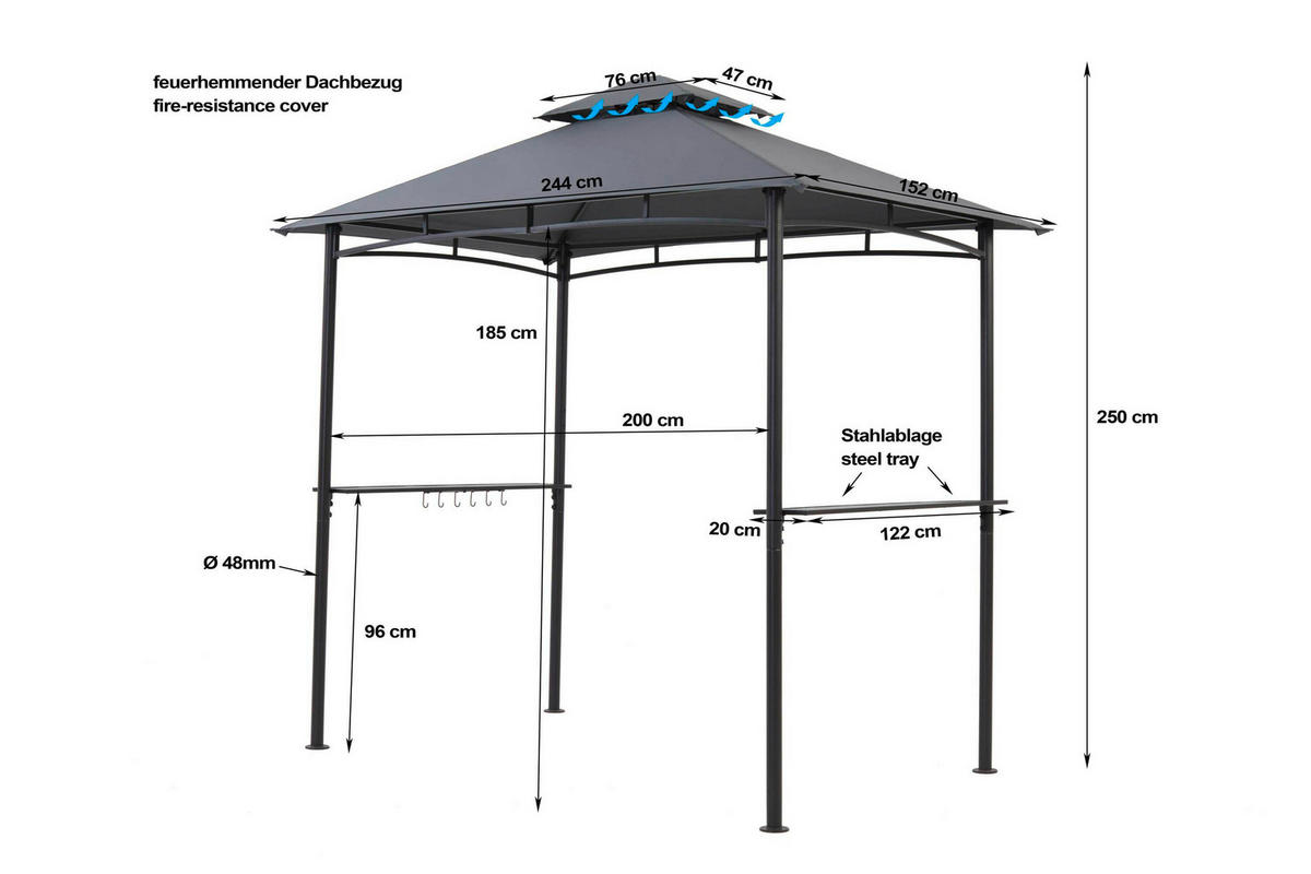 Grasekamp Grillpavillon BBQ grau Polyester B/H/L: ca. 152x250x244 cm BBQ - anthrazit/grau (244,00/152,00/250,00cm) - Grasekamp