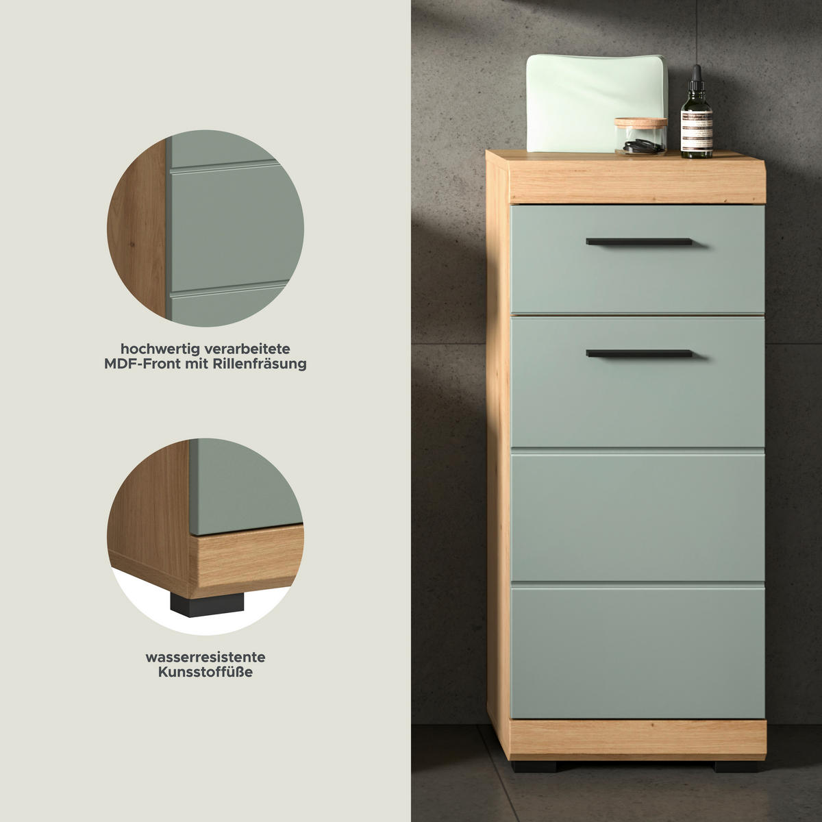 Schrank Scout Eiche Artisan Nachbildung salbei Nachbildung B/H/T: ca. 37x88x31 cm Scout - Eiche/salbei (37,00/88,00/31,00cm) - xonox.home