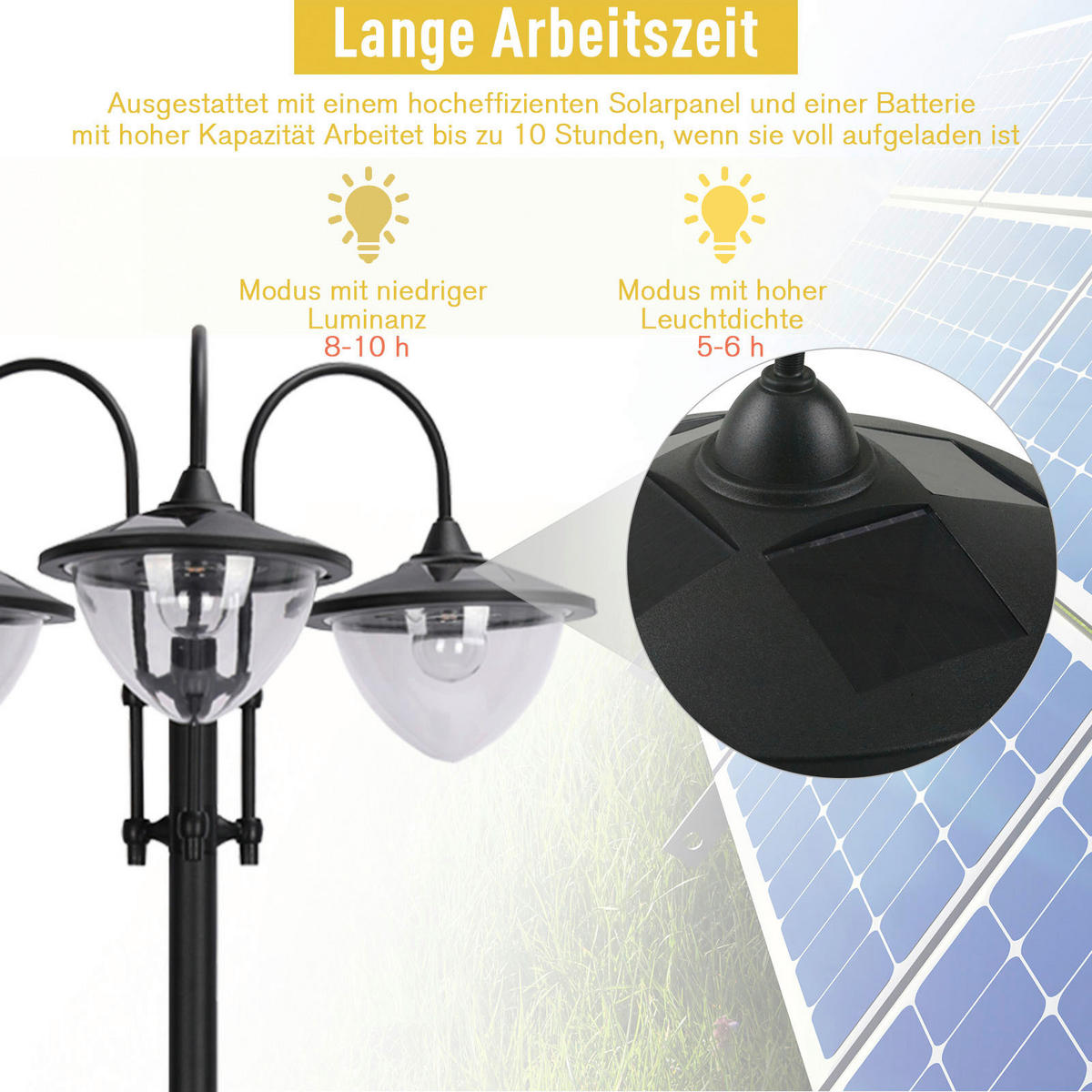Solarlaterne mit Blumentopf schwarz Aluminium Edelstahl Polypropylen B/H/L: ca. 55x189x60 cm Solarlaterne_mit_Blumentopf - schwarz (60,00/55,00/189,00cm) - Outsunny