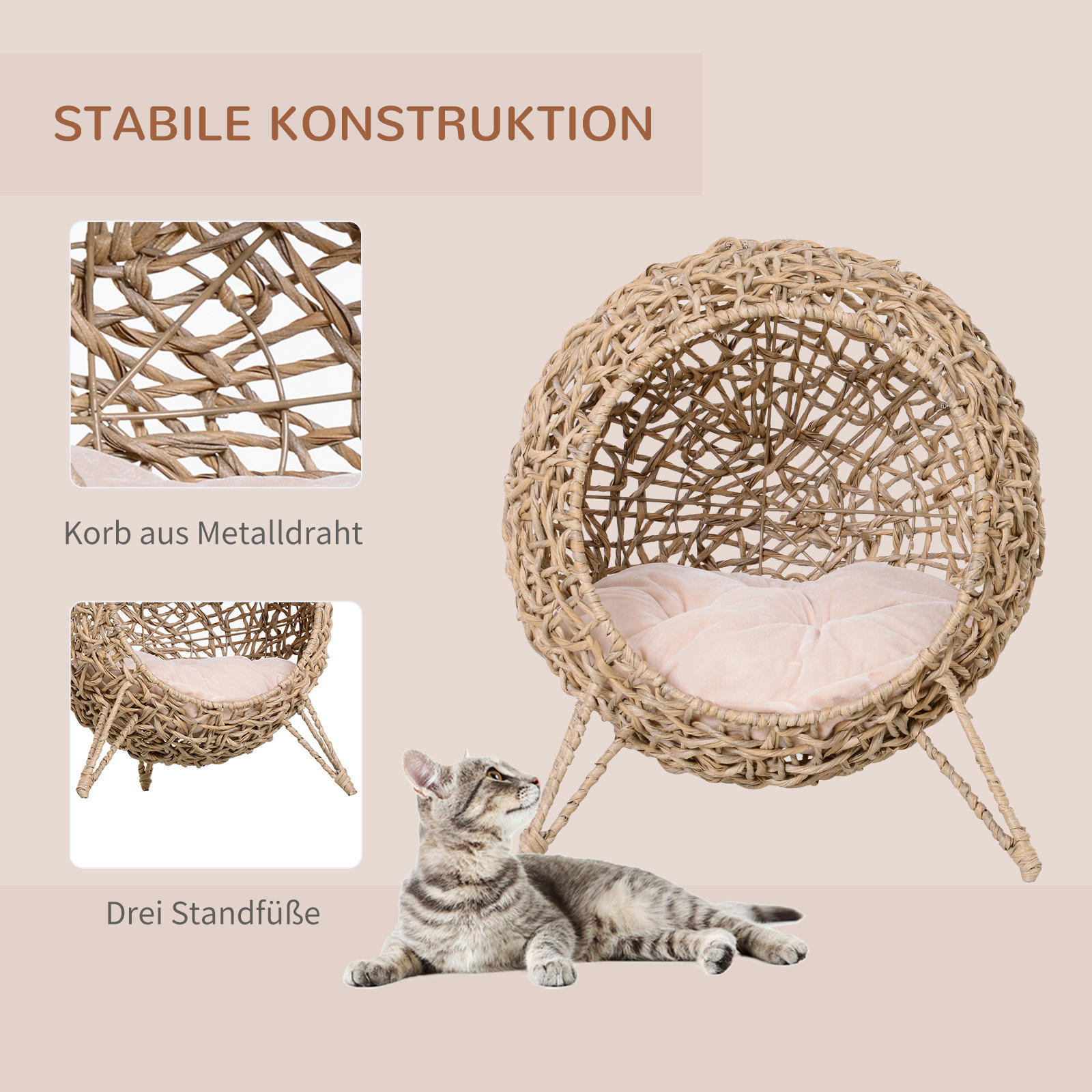 PawHut Katzenkorb natur Rattan B/H/L: ca. 52x58x52 cm Katzenkorb - natur (52,00/52,00/58,00cm) - PawHut
