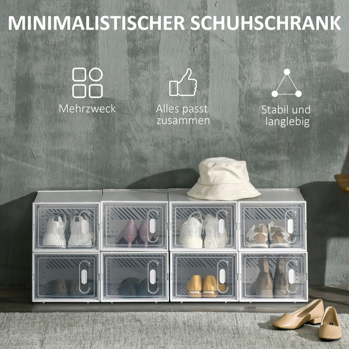HOMCOM Schuhregal transparent Polypropylen B/H/L: ca. 35x25x19 cm Schuhschrank_mit_Stecksystem - transparent (19,00/35,00/25,00cm) - HOMCOM