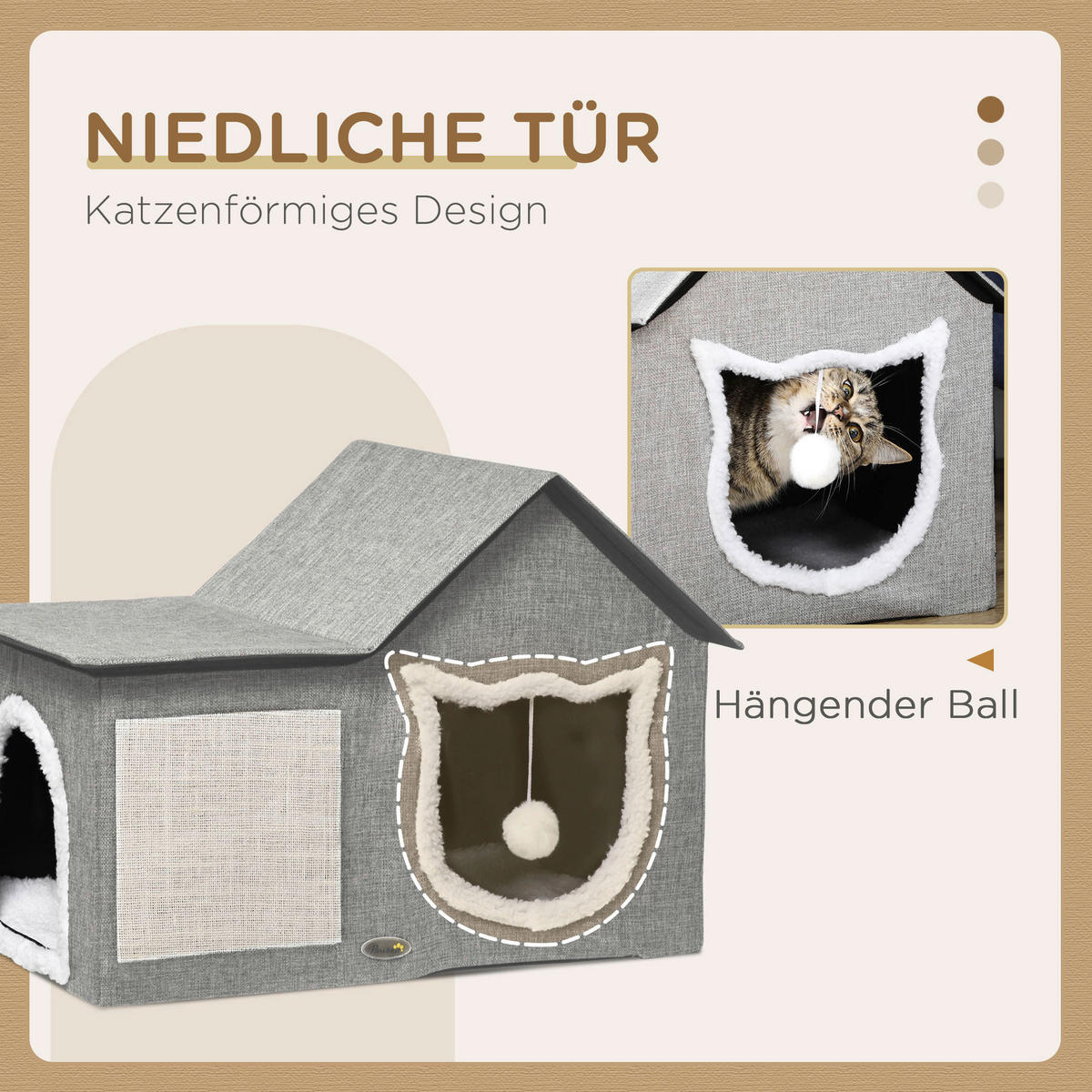 PawHut Katzen-Zubehör grau Polypropylen B/H/L: ca. 41x65x45,5 cm Katzenhöhle - grau (45,50/41,00/65,00cm) - PawHut