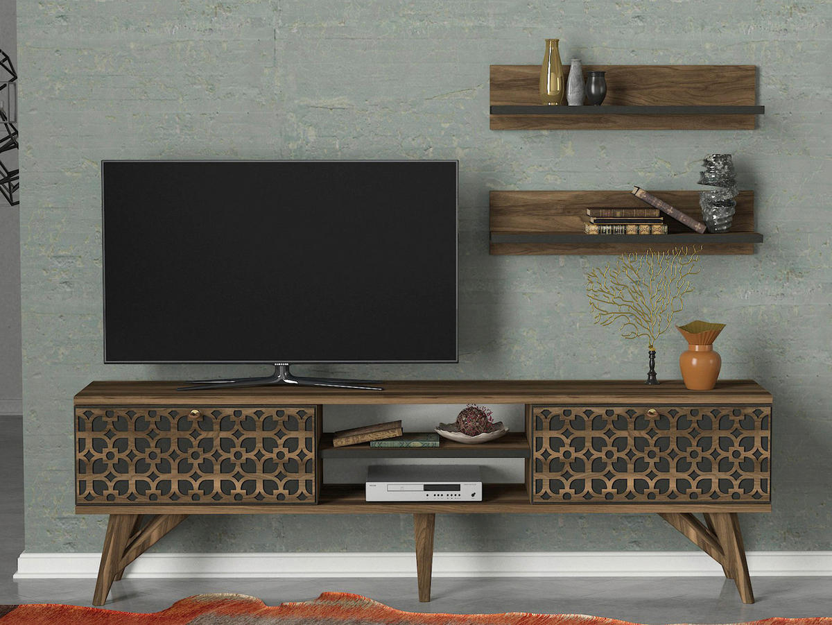 Wohnwand Fina walnuss Nachbildung B/H/T: ca. 150x45,5x30 cm Fina - walnuss (150,00/45,50/30,00cm) - moebel17