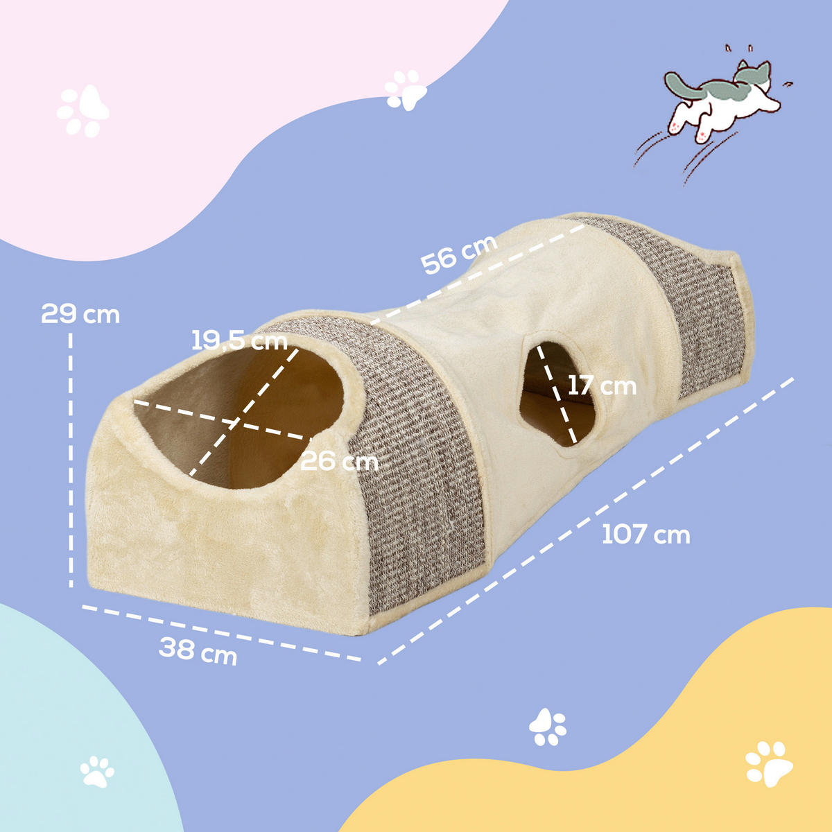 PawHut Katzentunnel beige Spanplatte B/H/L: ca. 38x29x107 cm Katzentunnel - beige (107,00/38,00/29,00cm) - PawHut