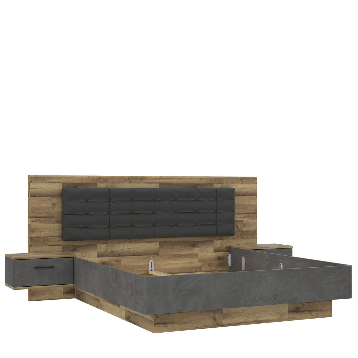 Bettanlage  Stabeiche Nachbildung dunkelgrau Beton Optik B/H/T: ca. 296,5x120x209,9 cm Liegefläche B/L: ca. 180x200 cm Ricciano_Bettanlage - dunkelgrau (296,50/120,00/209,90cm)