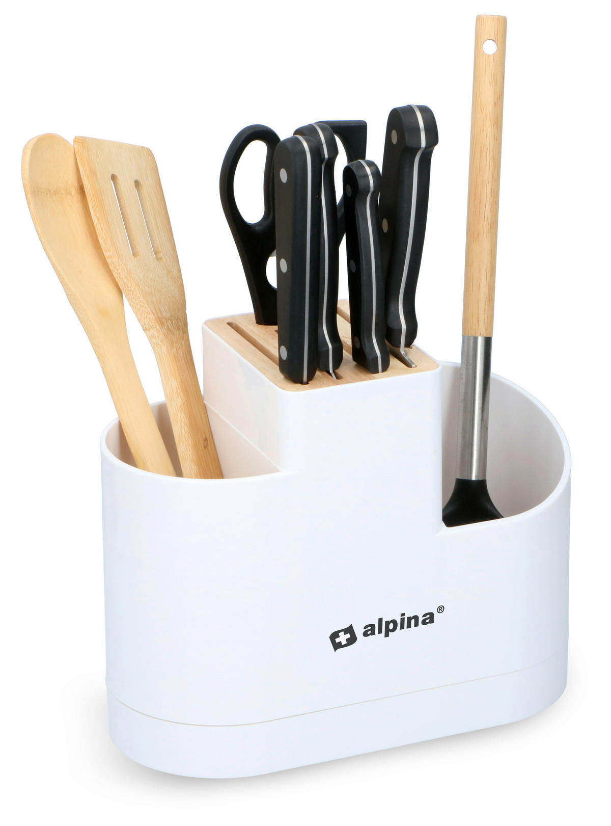 Alpina Küchen-Organizer weiß Kunststoff Küchenutensilien-/u.Messerhalter - weiß/natur - Alpina