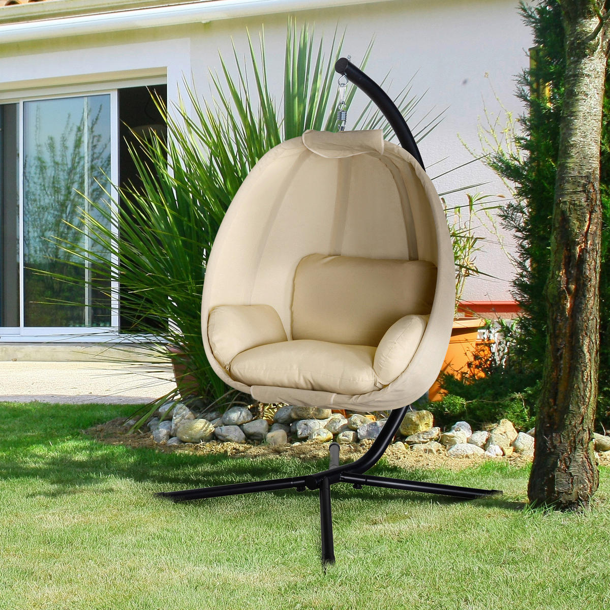 Outsunny Hängesessel khaki Polyester B/H/L: ca. 95x170x125 cm Hängesessel - khaki (125,00/95,00/170,00cm) - Outsunny
