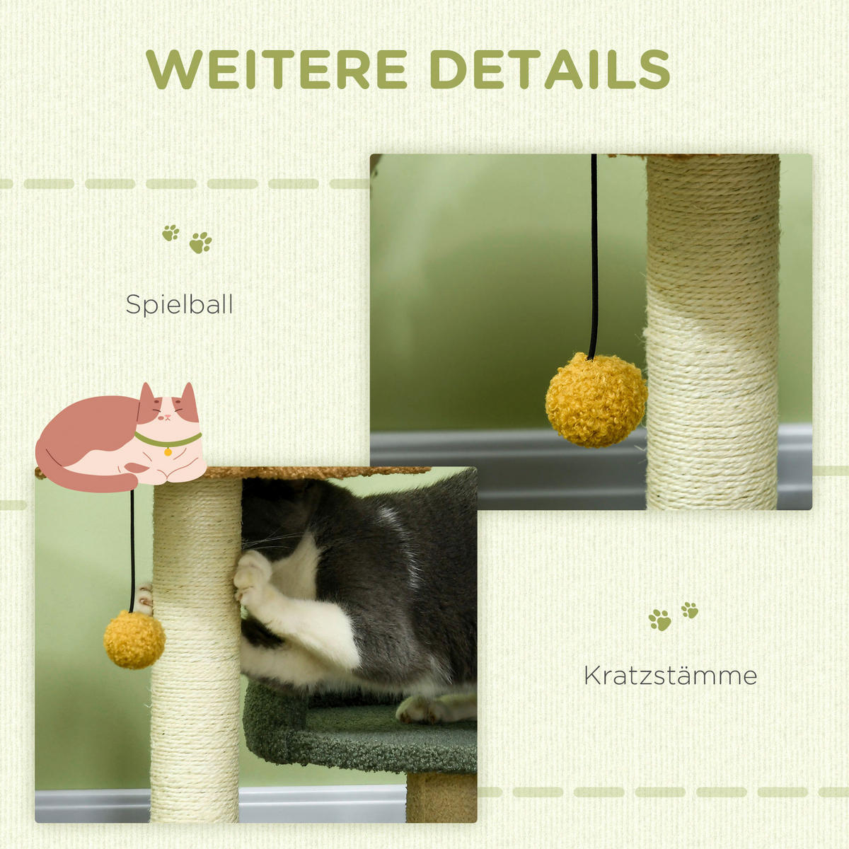 PawHut Kratzbaum grün Spanplatte B/H/L: ca. 39x43x52 cm Kratzbaum - braun/beige (52,00/39,00/43,00cm) - PawHut