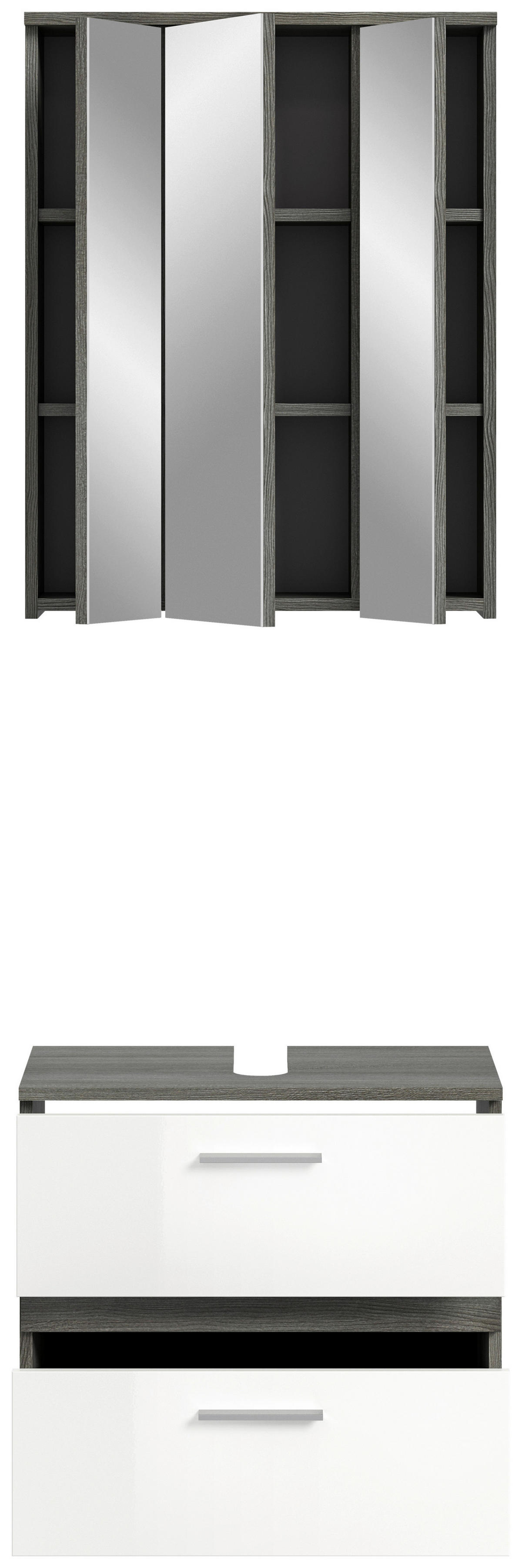 Badezimmer-Set BLAKE Rauchsilber Nachbildung weiß Hochglanz B/H/T: ca. 60x191x34 cm BLAKE - weiß (60,00/191,00/34,00cm) - xonox.home