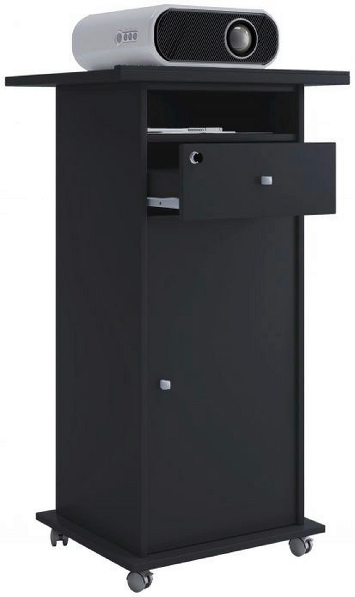 VCM Beamer-Stand Rollwagen Schublade schwarz Beamer-Stand Neta mit Tür - schwarz (60,00/108,00/50,00cm) - VCM