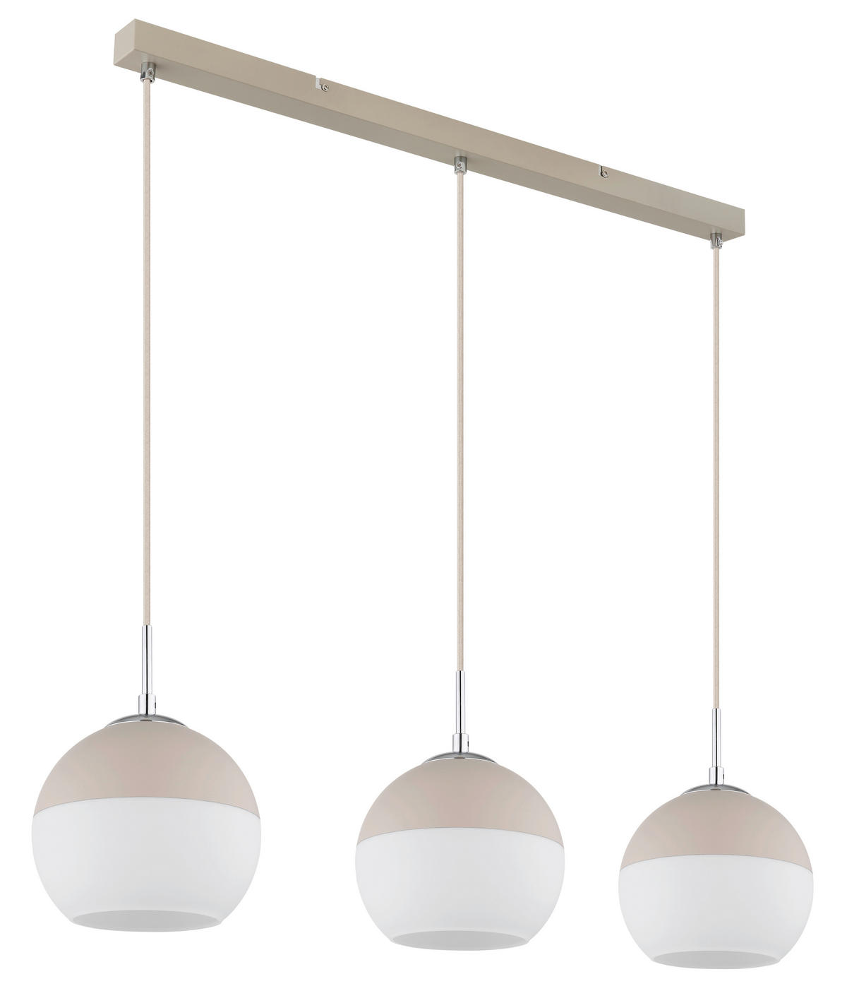 GLOBO Pendelleuchte weiß Opal sand Glas Textil Metall B/H/L: ca. 20x120x90 cm E27 3 Brennstellen RAGUSA - sand/weiß (90,00/20,00/120,00cm) - GLOBO