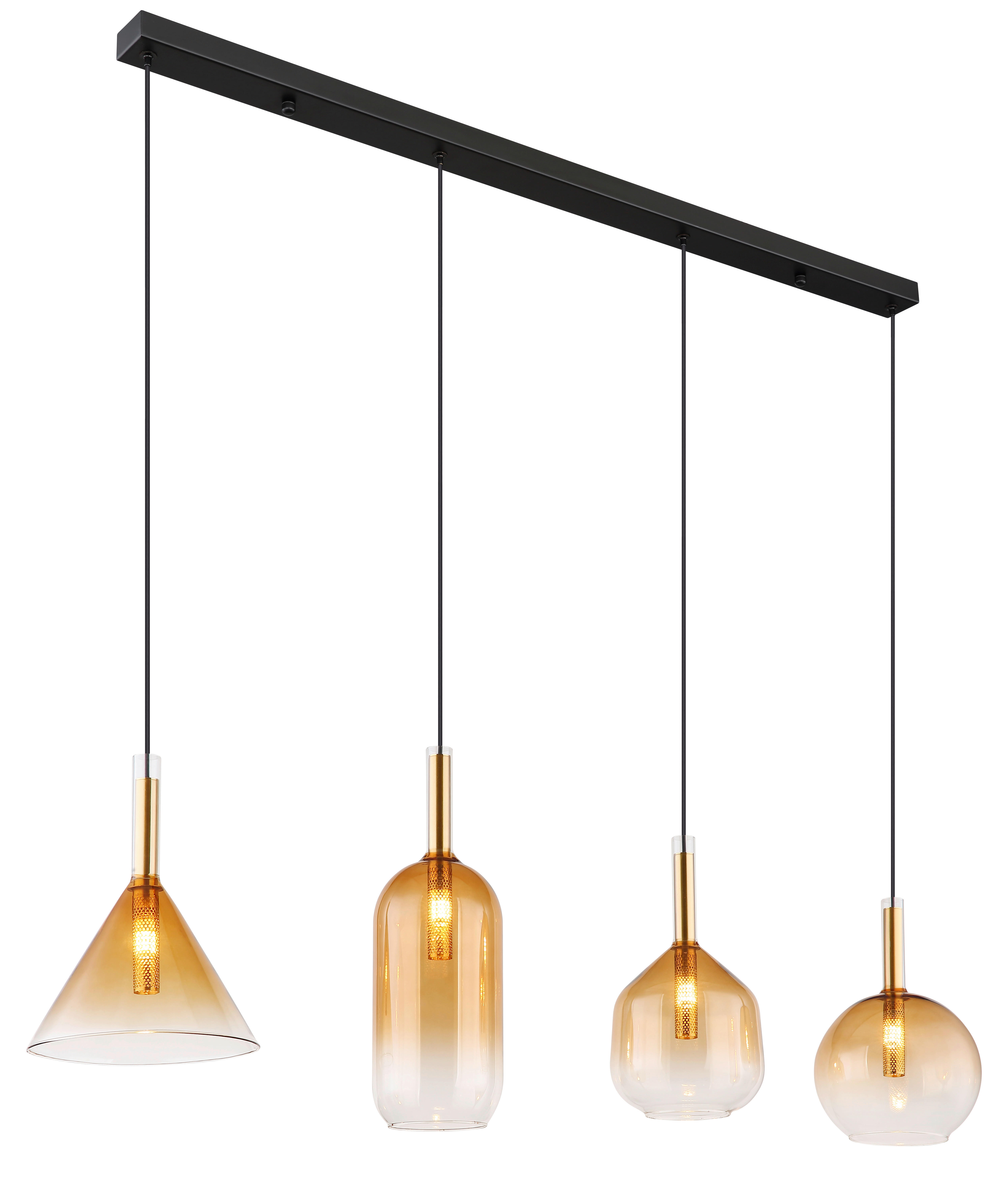 GLOBO Pendelleuchte amber schwarz Metall Glas B/H/T: ca. 20x120x112 cm G9 4 Brennstellen LOPUSA - schwarz/amber (20,00/120,00/112,00cm) - GLOBO