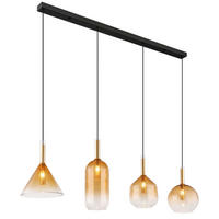 GLOBO Pendelleuchte amber schwarz Metall Glas B/H/T: ca. 20x120x112 cm G9 4 Brennstellen LOPUSA - schwarz/amber (20,00/120,00/112,00cm) - GLOBO