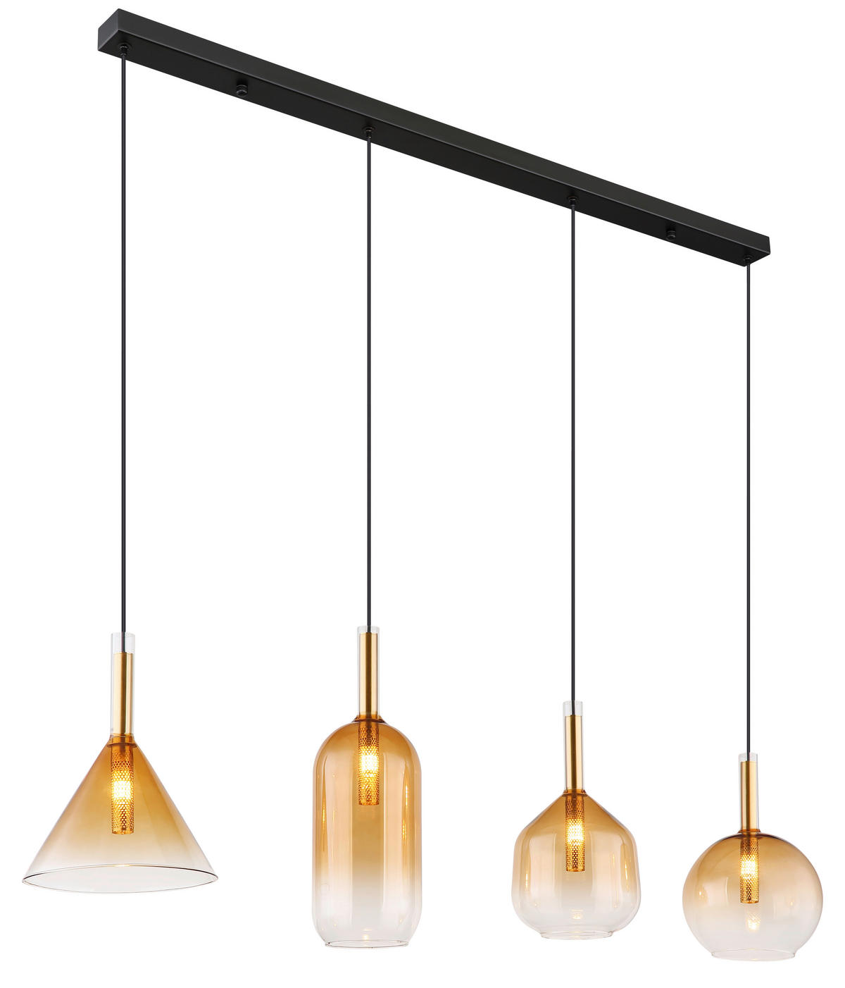 GLOBO Pendelleuchte amber schwarz Metall Glas B/H/T: ca. 20x120x112 cm G9 4 Brennstellen LOPUSA - schwarz/amber (20,00/120,00/112,00cm) - GLOBO