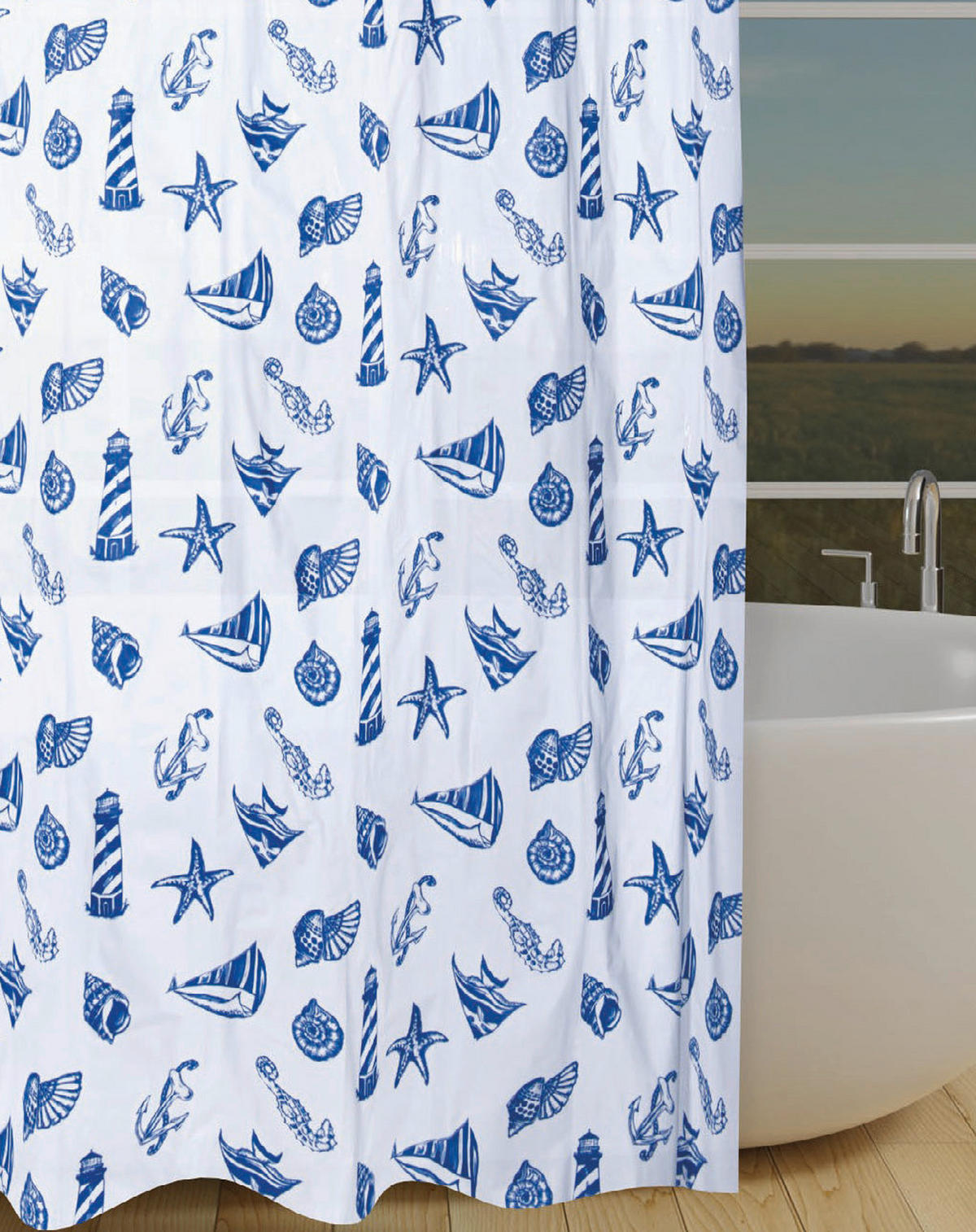 Duschvorhang Polyethylen (recycelt) B/L: ca. 180x200 cm Duschvorhang_Marine - (180,00/200,00cm) - Acus