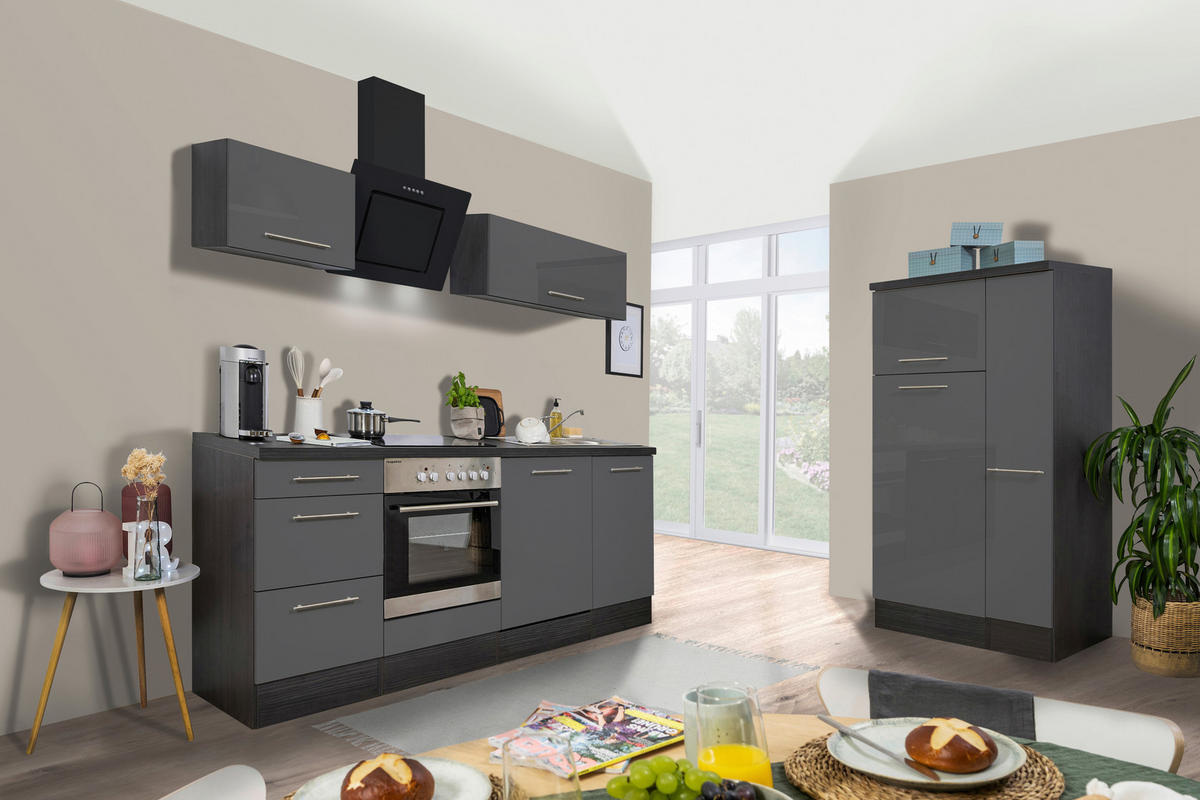 Respekta Küchenblock Amanda grau Hochglanz B/H/T: ca. 310x200x60 cm Amanda - Edelstahloptik/grau (310,00/200,00/60,00cm) - Respekta