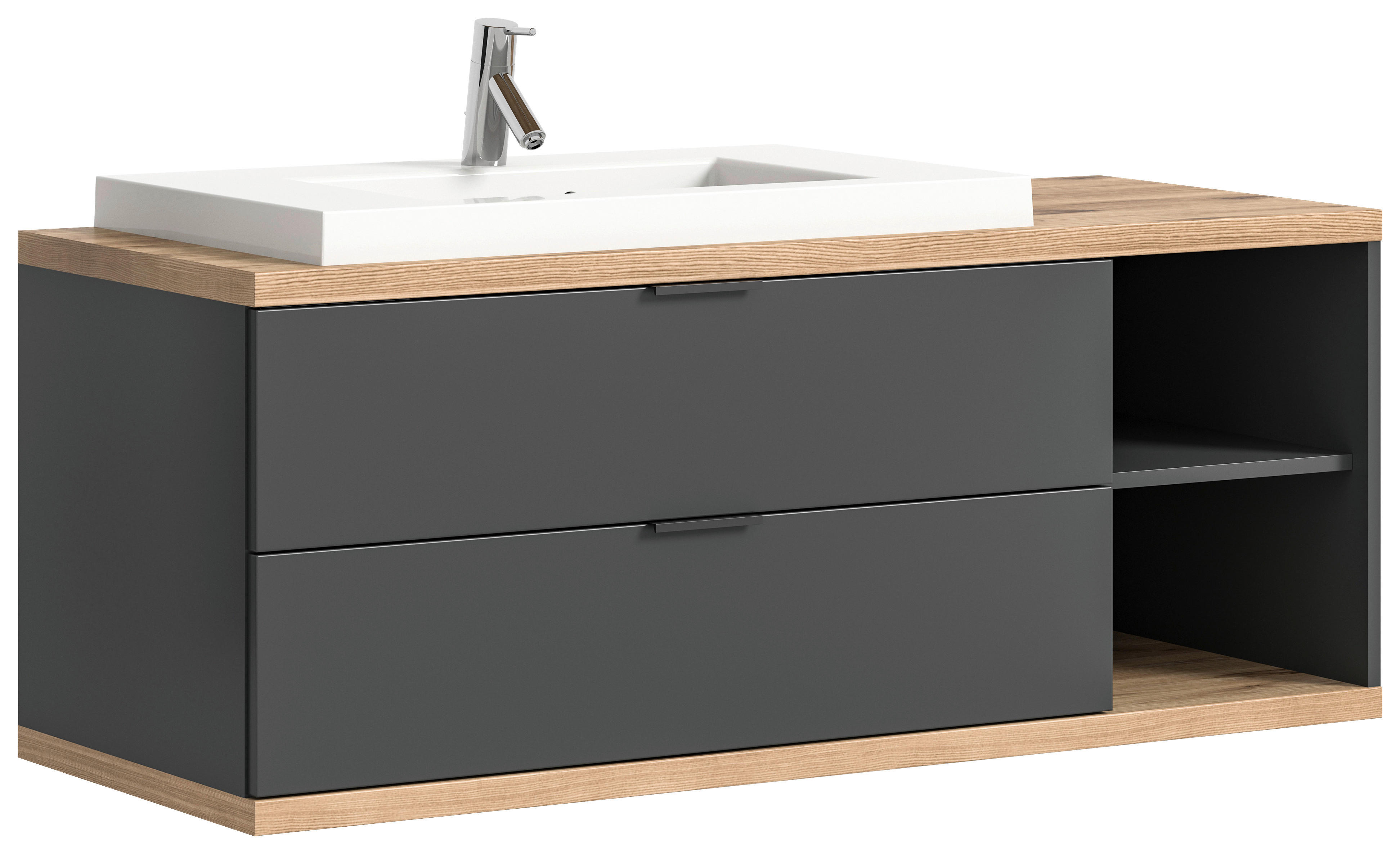 Waschbeckenunterschrank Nuaro anthrazit Nox Oak Nachbildung B/H/T: ca. 130x57x48 cm Nuaro - anthrazit (130,00/57,00/48,00cm) - xonox.home