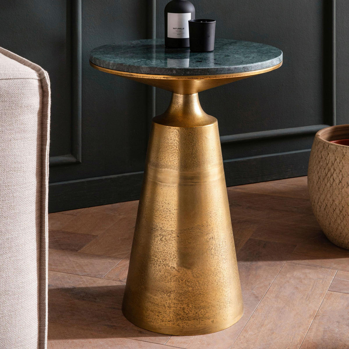 Beistelltisch gold Optik Marmor B/H/T: ca. 40x57x40 cm Beistelltisch - gold (40,00/57,00/40,00cm) - Wohnling
