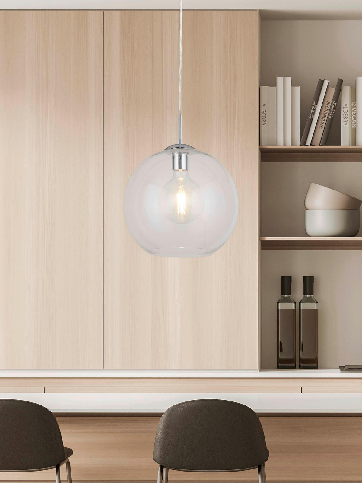 Searchlight Pendelleuchte transparent Chrom Stahl Glas B/H/D: ca. 30x120x30 cm E27 1 Brennstellen Balls - Chrom/transparent (30,00/120,00cm) - Searchlight