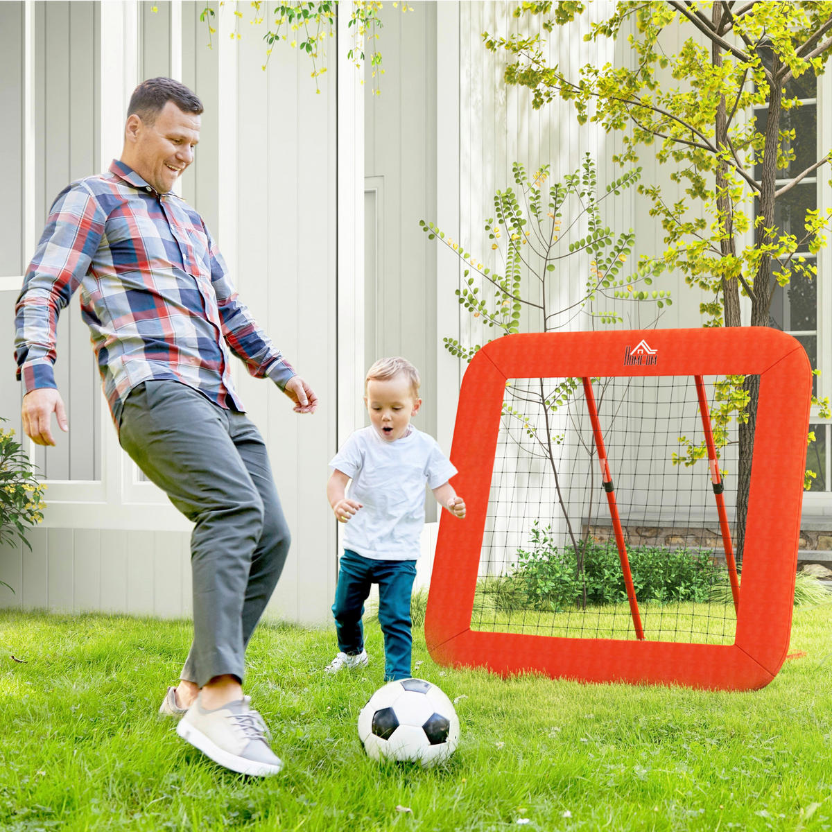 HOMCOM Fußball Rebounder rot Metall B/H/L: ca. 118x120x128 cm Fußball Rebounder - rot (128,00/118,00/120,00cm) - HOMCOM