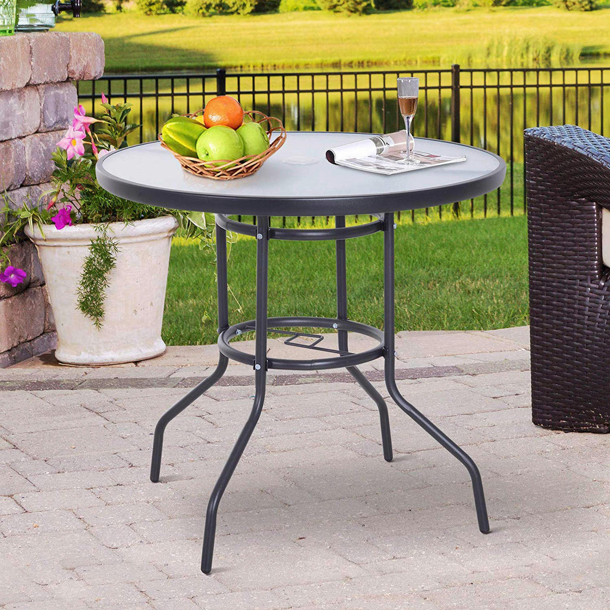 Outsunny Gartentisch schwarz Stahl H/D: ca. 72x80 cm Gartentisch - schwarz (80,00/72,00cm) - Outsunny