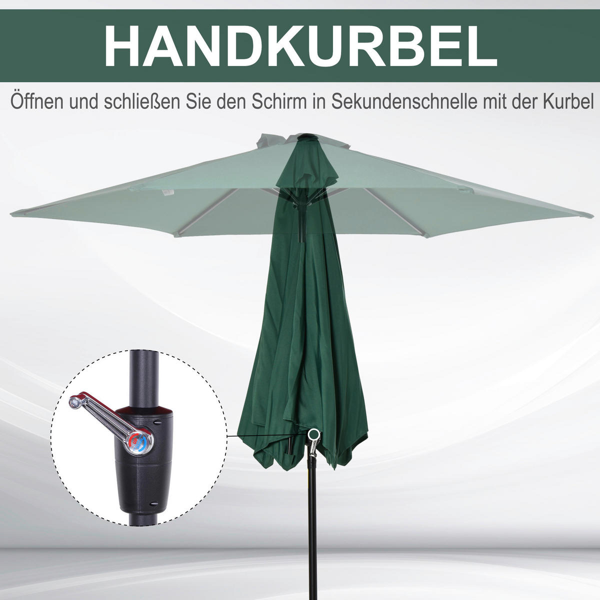Outsunny Sonnenschirm grün Stahl B/H/L: ca. 270x235x270 cm Sonnenschirm_mit_Handkurbel - grün (270,00/270,00/235,00cm) - Outsunny