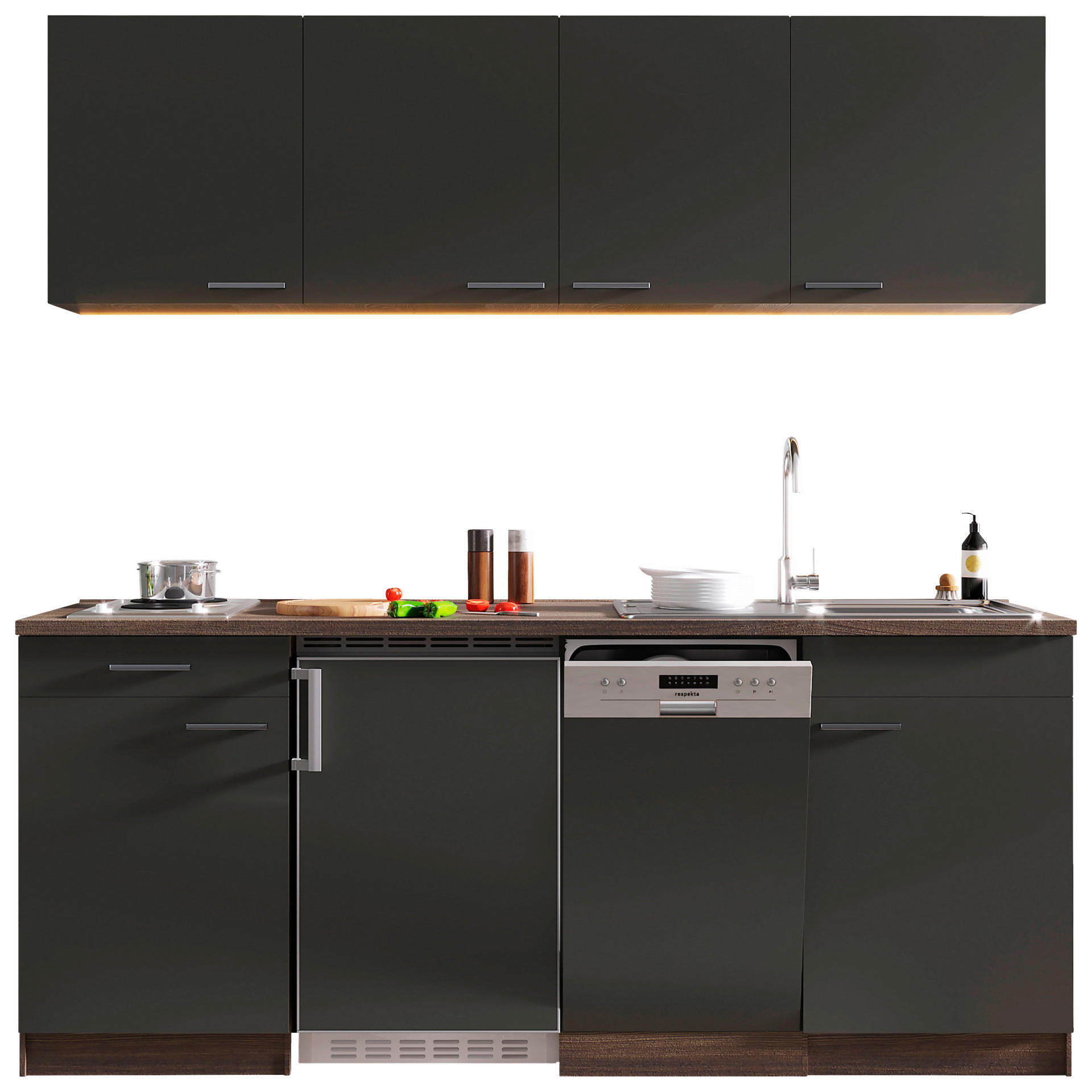 Respekta Küchenblock Economy grau matt B/H/T: ca. 195x200x60 cm Economy - Eiche/grau (195,00/200,00/60,00cm) - Respekta
