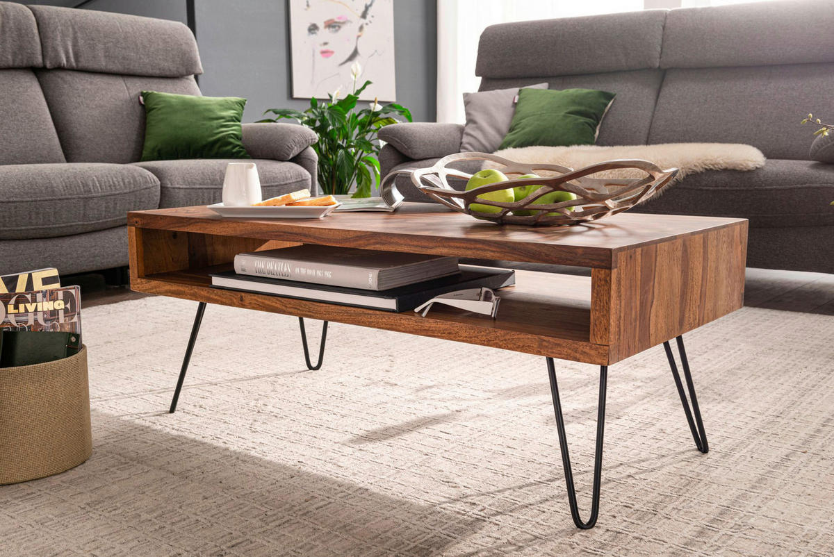 Couchtisch natur schwarz pulverbeschichtet B/H/T: ca. 100x40x50 cm Couchtisch - natur/schwarz (100,00/40,00/50,00cm) - Wohnling