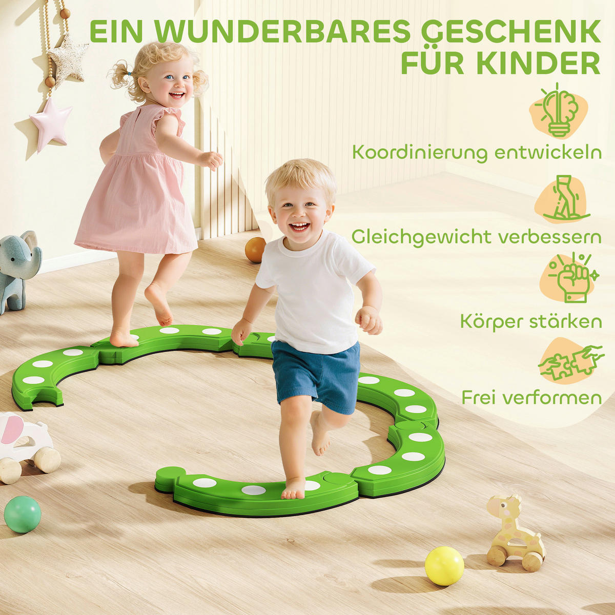 AIYAPLAY Kinder Schwebebalken grün B/H/L: ca. 101x7x101 cm Kinder_Schwebebalken - grün (101,00/101,00/7,00cm) - AIYAPLAY