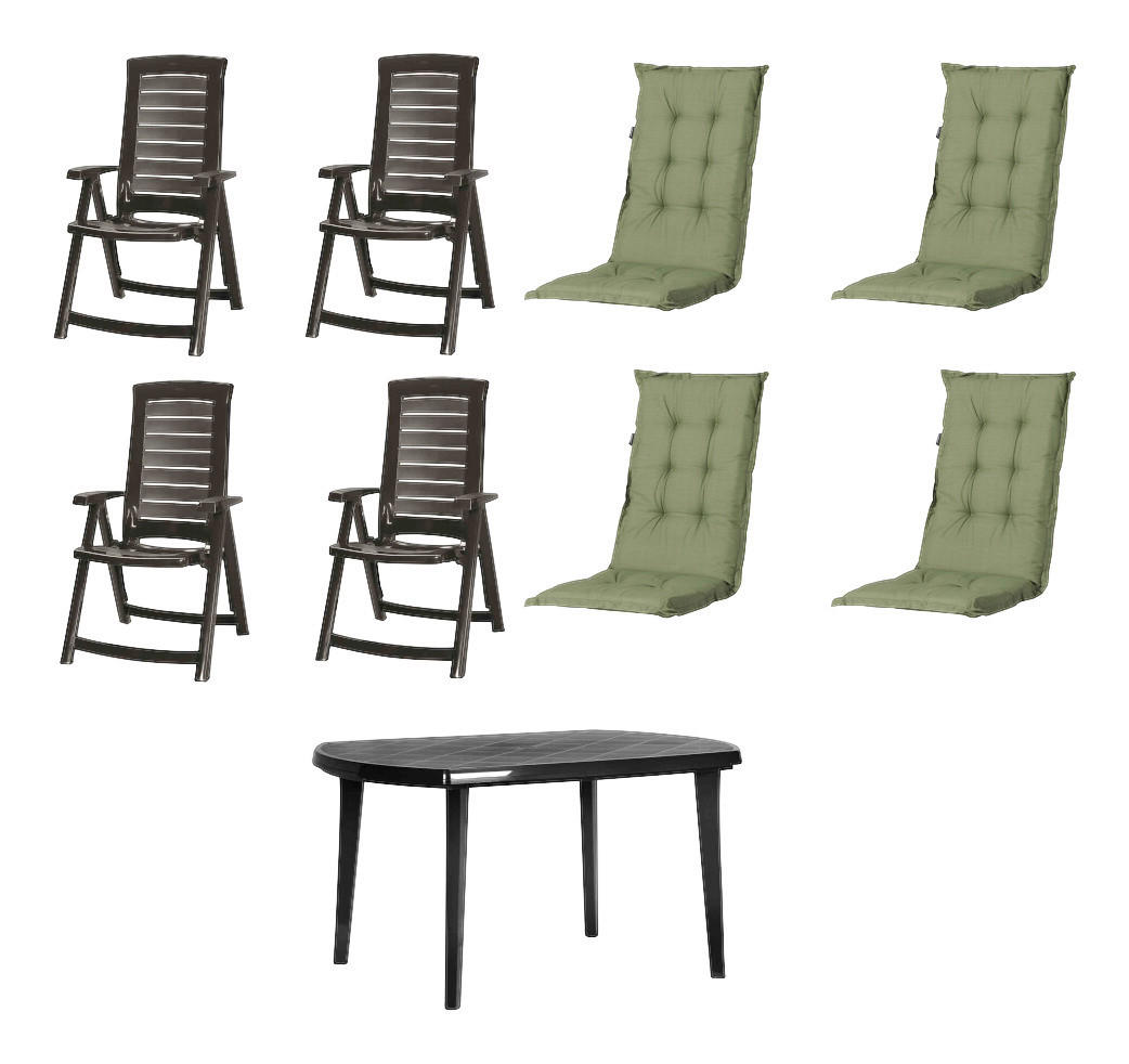 JARDIN,MADISON Gartensitzgruppe + Auflagen Aruba grün Kunststoff B/H/L: ca. 90x110x137 cm Aruba - Graphit/grün (137,00/90,00/110,00cm) - JARDIN,MADISON